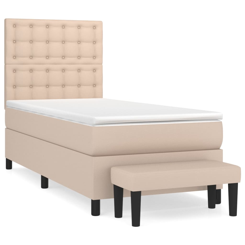 Cama box spring con colchón cuero sintético capuchino 90x190 cm ...