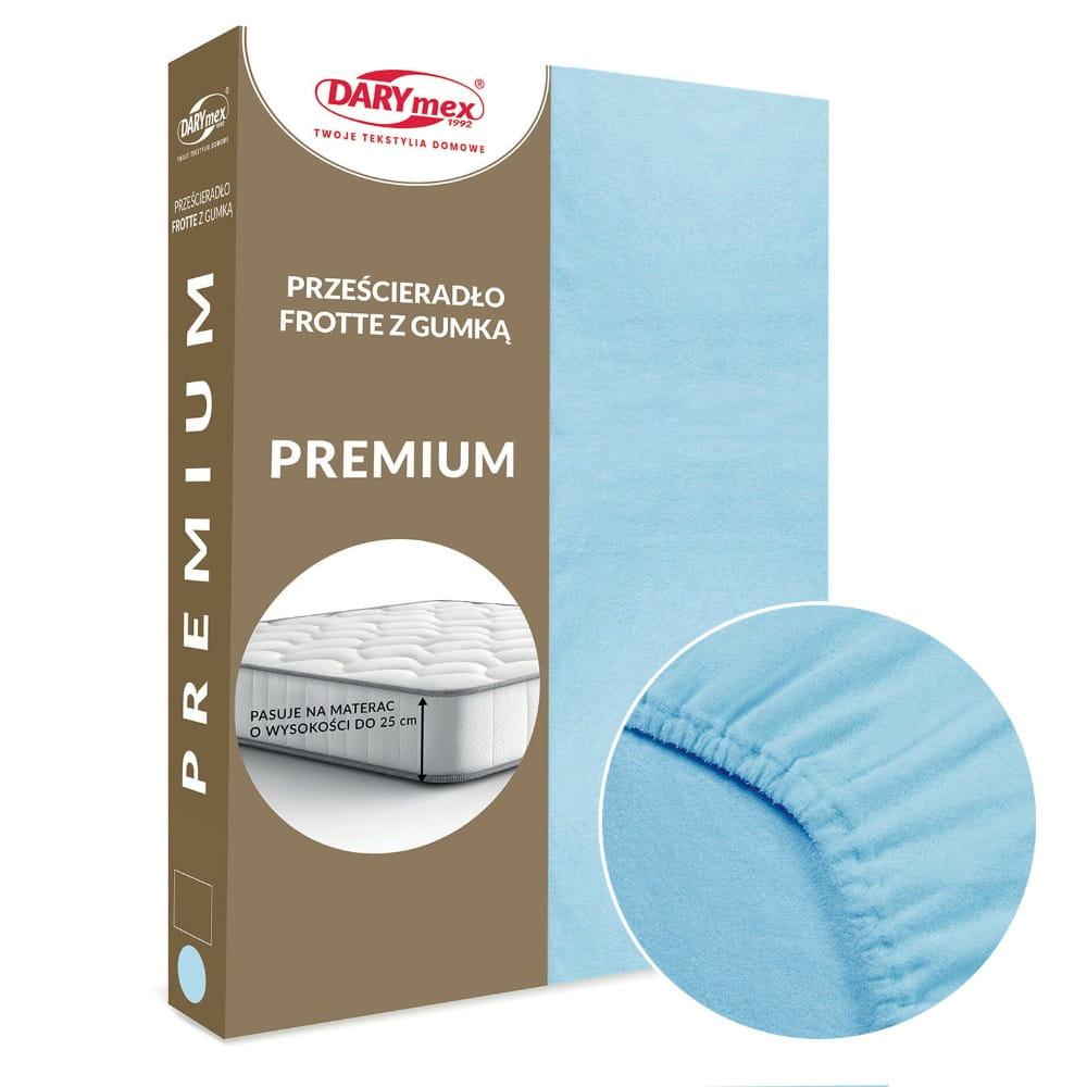 Prześcieradło frotte z gumką 180 x 200 kolor niebieski PREMIUM - Darymex