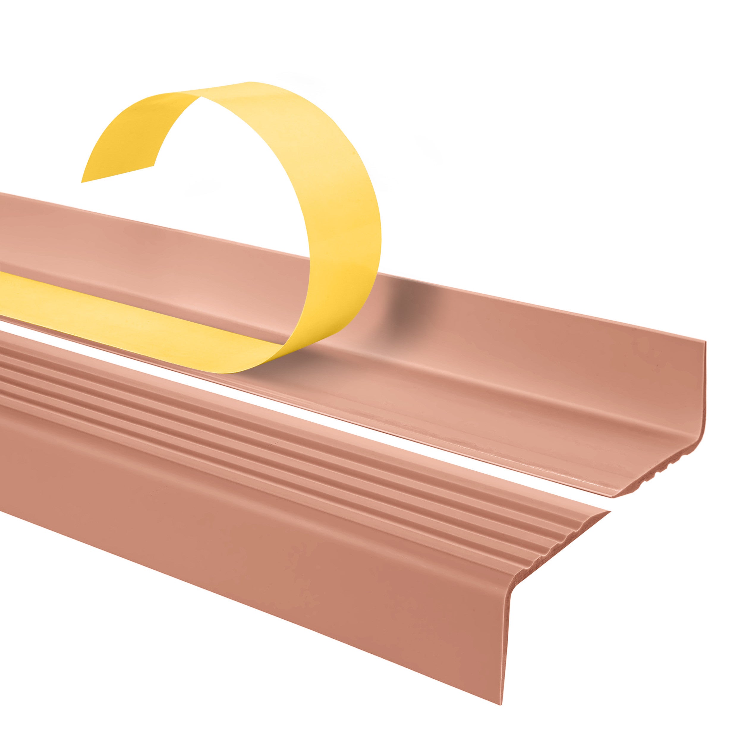 Samoprzylepny profil schodowy 40x25 mm PVC na krawędzie stopni z ryflowaniem - 150 cm, jasny brąz