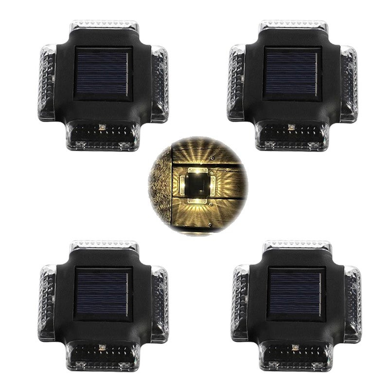 Kinkiet ścienny czterostronny 4 sztuki, zewnętrzne światło słoneczne, polikrystaliczny solarny kinkiet ścienny z ciepłym światłem 4LED