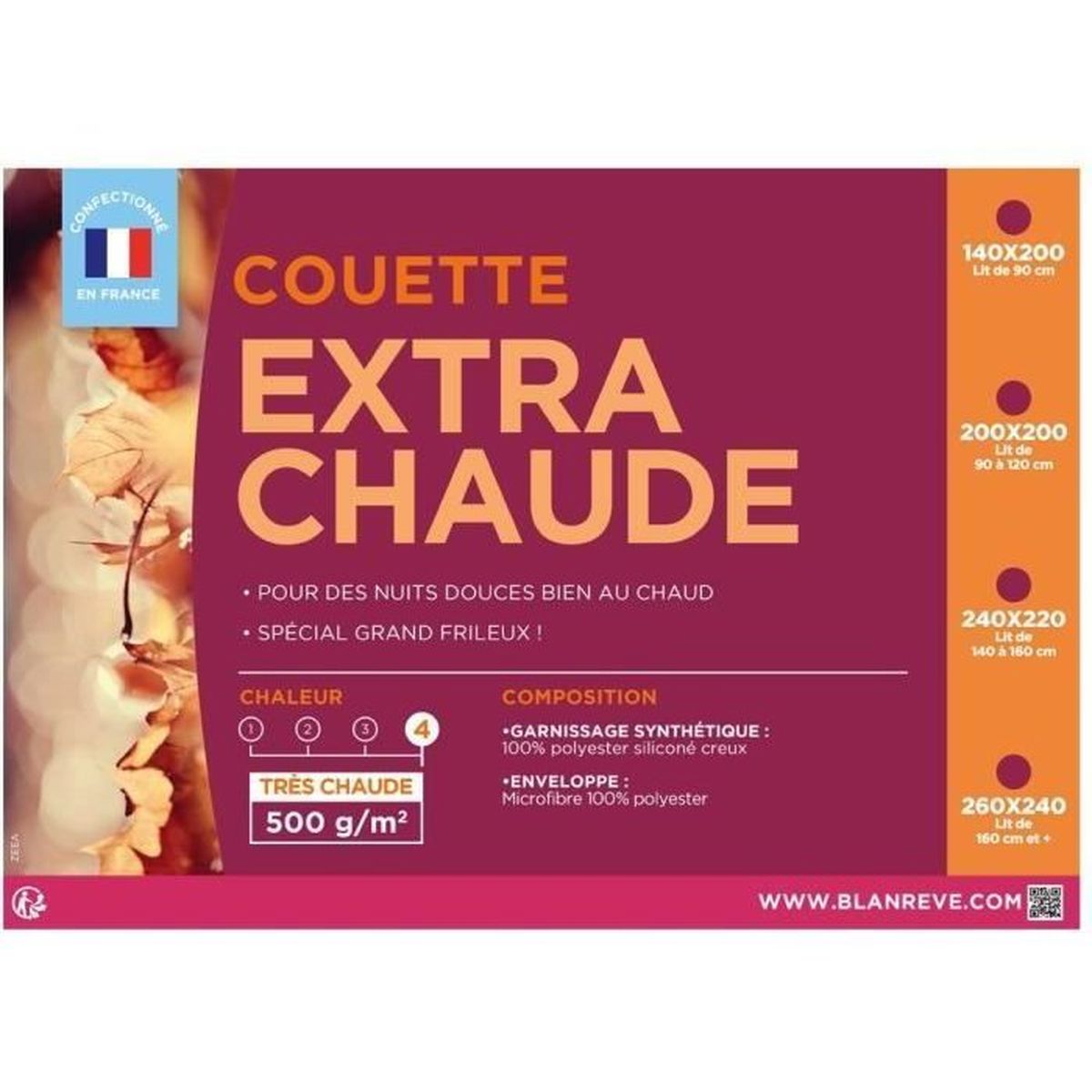 Couette extra chaude BLANREVE microfibre 4 saisons 140 x 200 cm blanc 500 g m² - 4