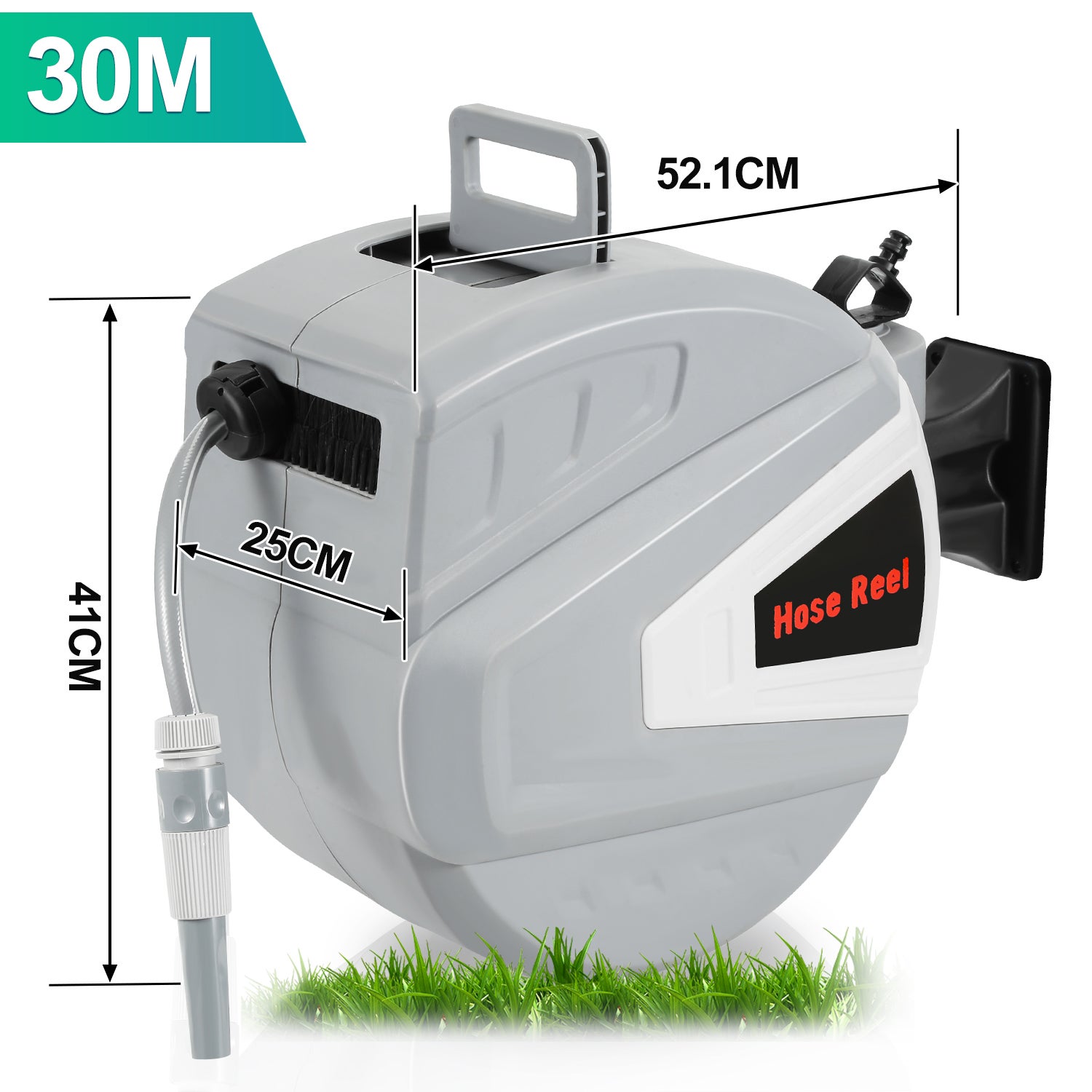 Enrouleur De Tuyau 30+2m Pression 8 Bar avec Pistolet à Eau (9 Modes de Jet Réglables) Rétractation Automatique Pneumatique Pivotant à 180° - 2