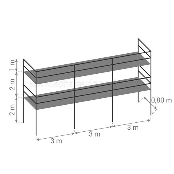 Echafaudage fixe de façade 60m² - Structure + Planchers + Garde-corps - DUO60GC-SP - 2