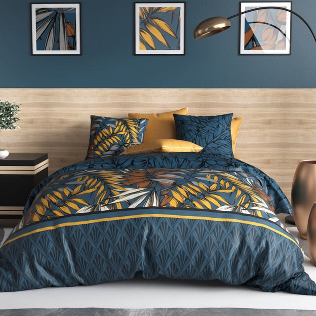 Parure de lit - Housse de couette 240x260 cm + 2 taies d'oreiller 100% Coton 57 fils Salva