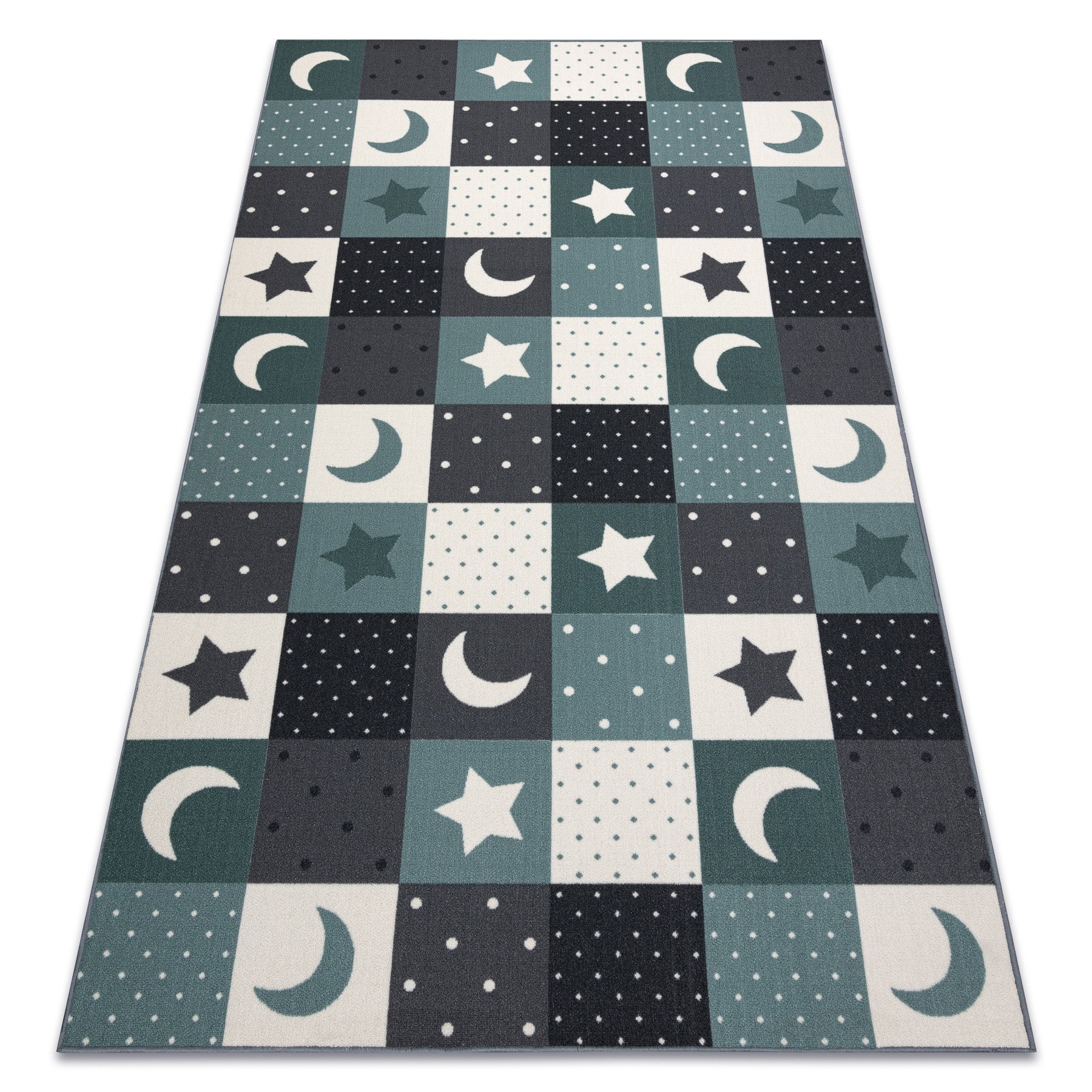 Dywan dla dzieci STARS gwiazdy, gwiazdki, dziecięca, turkus / szary 200x200 cm