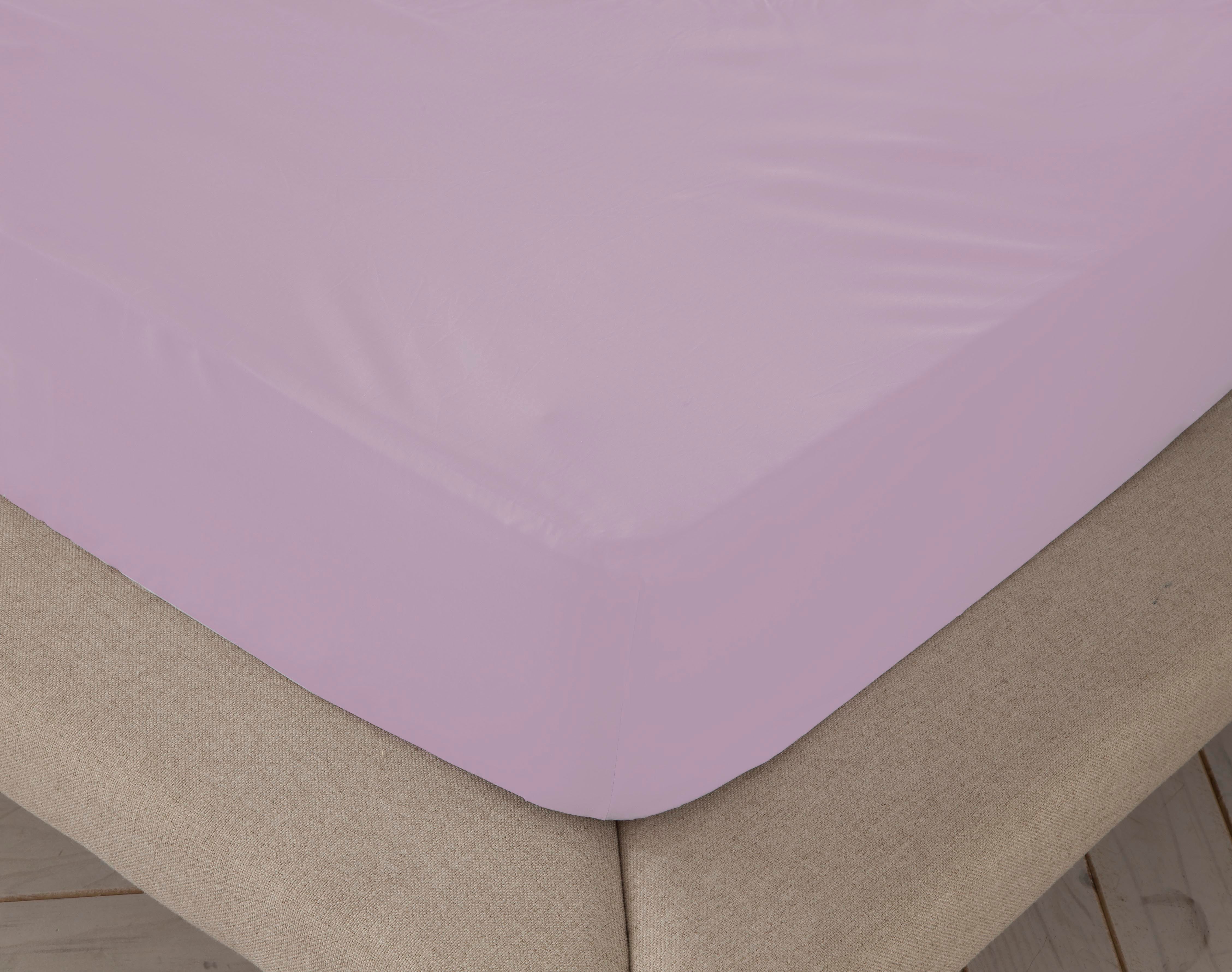 Sábana bajera ajustable lisa violeta cama 150 cm - 150x190/200 cm, 100% algodón.