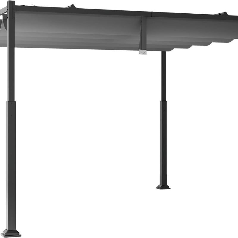 Pergola Tarasowa 3,1 x 3,1 m z Rozsuwaną Markizą, Solidna Metalowa Pergola Zewnętrzna z Osłoną Przeciwsłoneczną i Kołkami do Mocowania w Ziemi, Szary