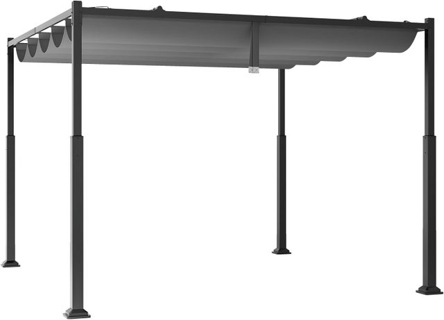 Pergola Tarasowa 3,1 x 3,1 m z Rozsuwaną Markizą, Solidna Metalowa Pergola Zewnętrzna z Osłoną Przeciwsłoneczną i Kołkami do Mocowania w Ziemi, Szary