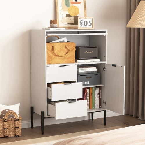 Buffet de rangement avec 2 portes, 3 tiroirs, tablettes, en MDF, 85x40x120 cm, blanc - 3