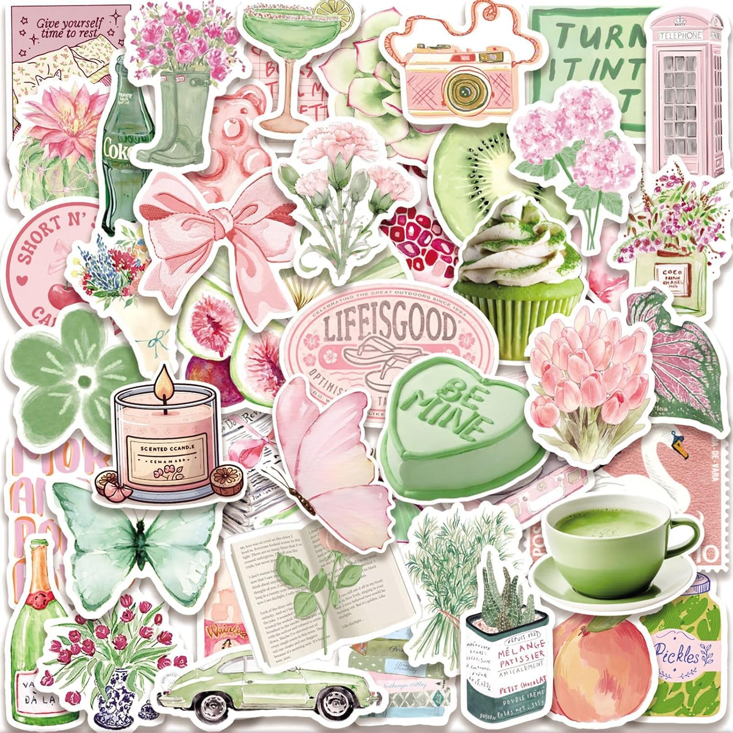 Zestaw 100 estetycznych naklejek na wiosnę/lato, ładne, wodoodporne naklejki do scrapbookingu i prowadzenia dziennika