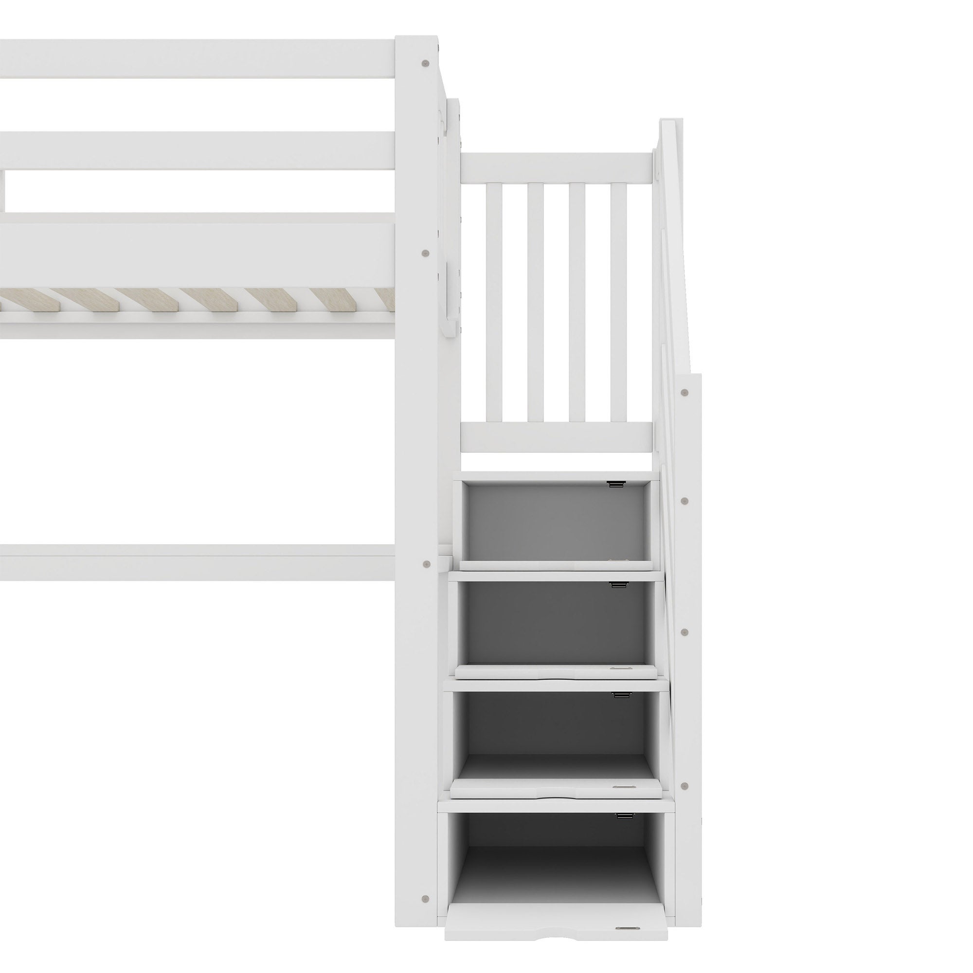 Lit mezzanine en bois de pin - 90x200cm - avec escalier de rangement et bureau - avec sommier à lattes - Blanc - 6