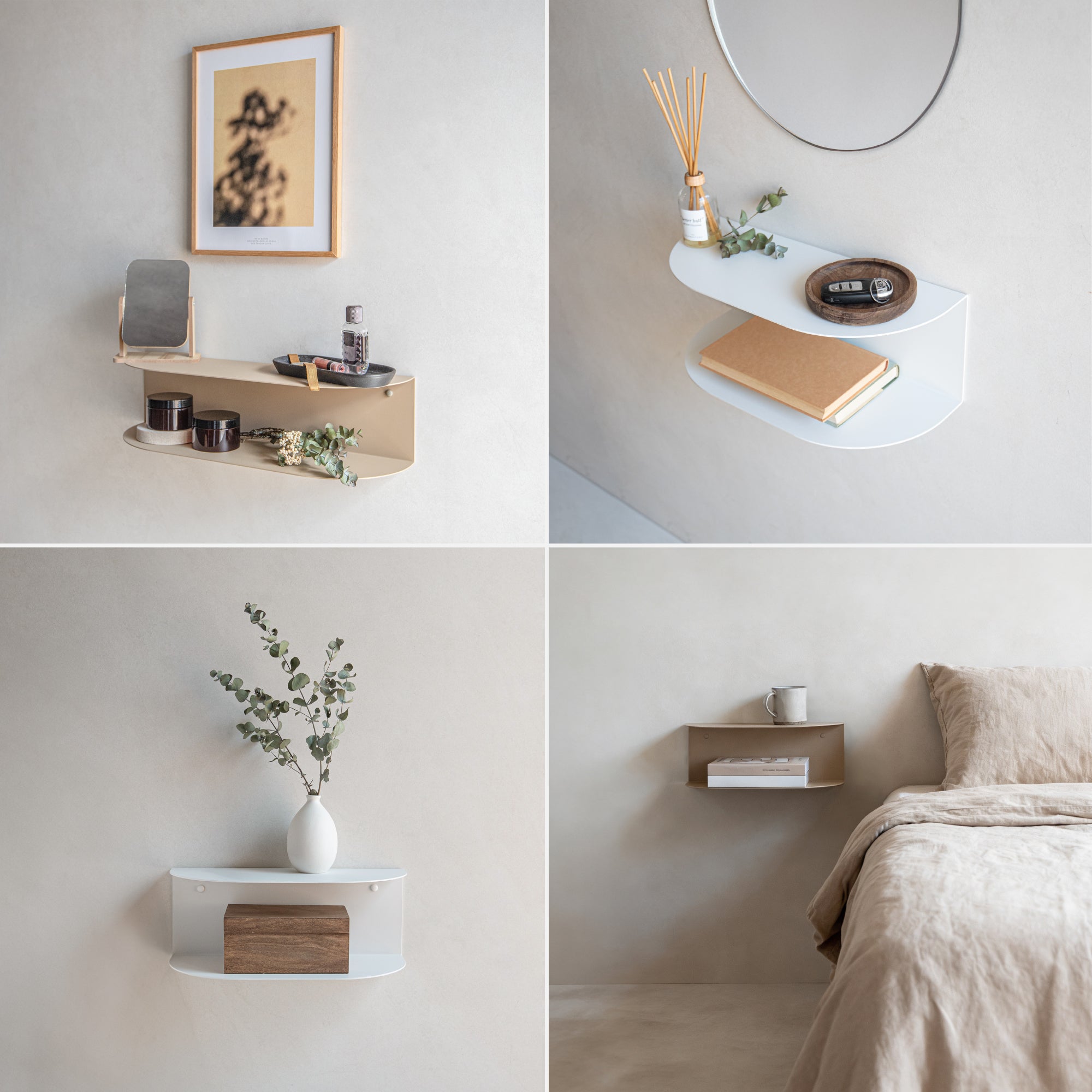 Set di 2 comodini sospesi Ovva in metallo beige sabbia L 40 x P17 cm - Mensole da muro design a 2 livelli | MILUKA - 5