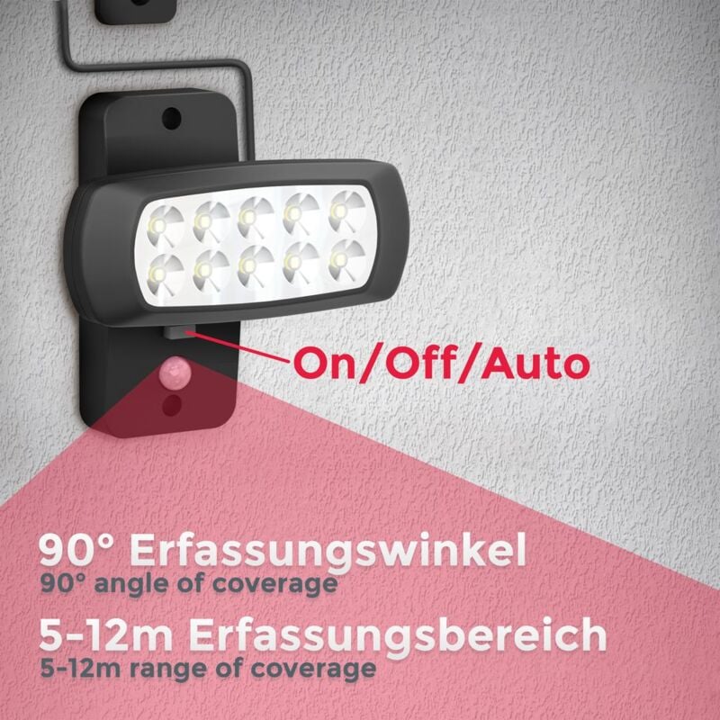 Lampe solaire LED extérieur avec détecteur de mouvements PIR projecteur mural maison terrasse balcon IP44 noir - 3