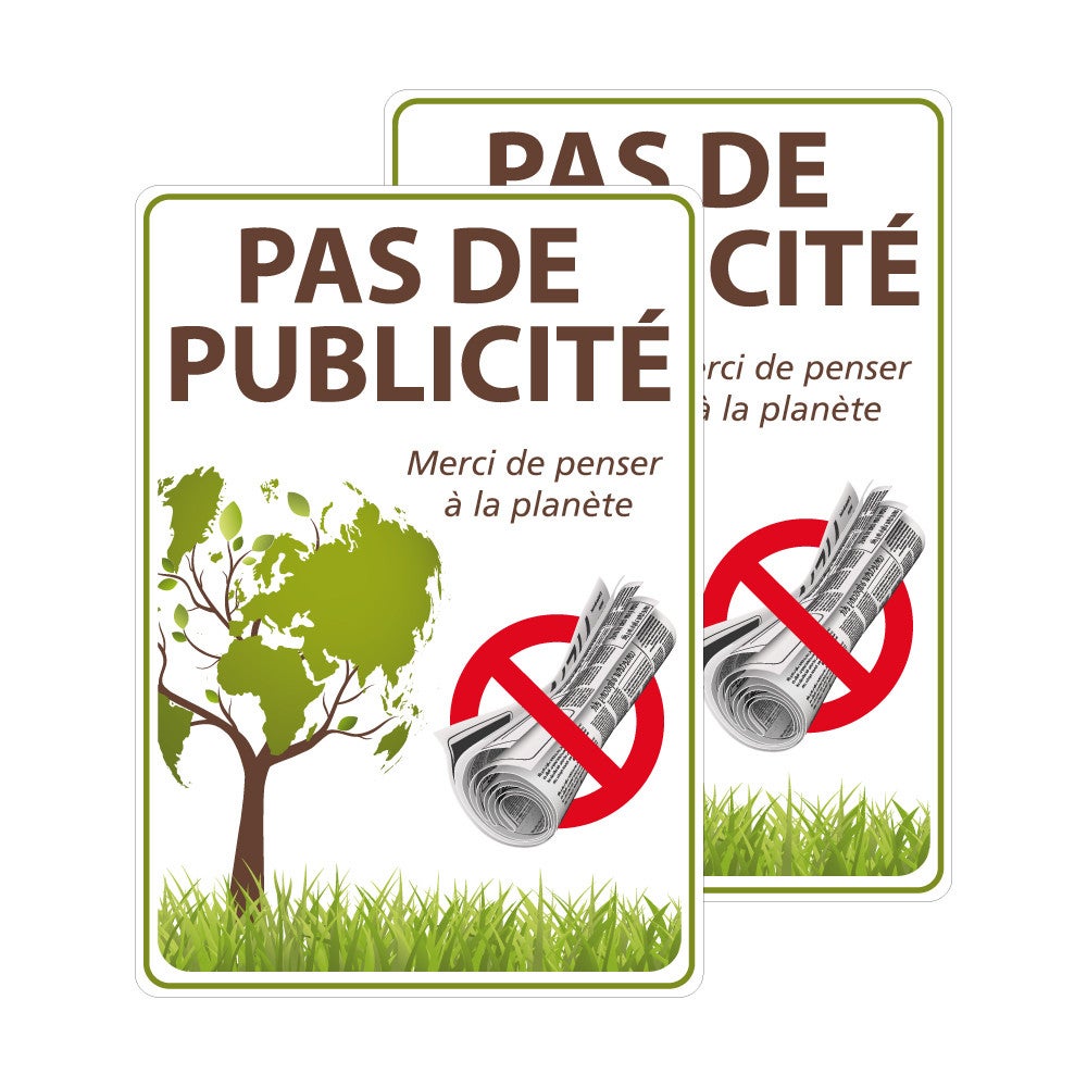 Autocollants Stop Pub - 2 Stickers 'Merci De Penser à La Planète' | Anti-Prospectus Boîte Aux Lettres