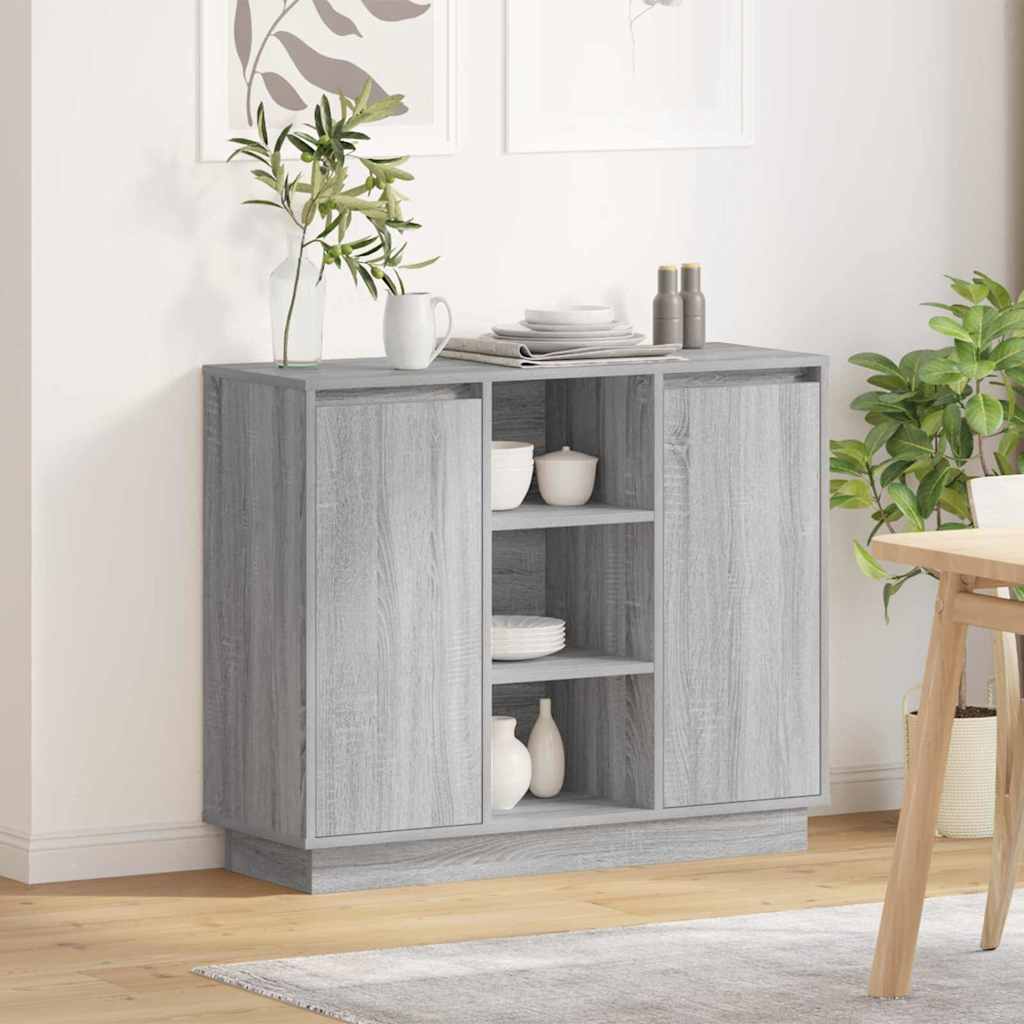 Vidaxl Sideboard Con Led Sonoma 90X32x75 Cm De Madera Elaborada Gris , Leroy Merlin