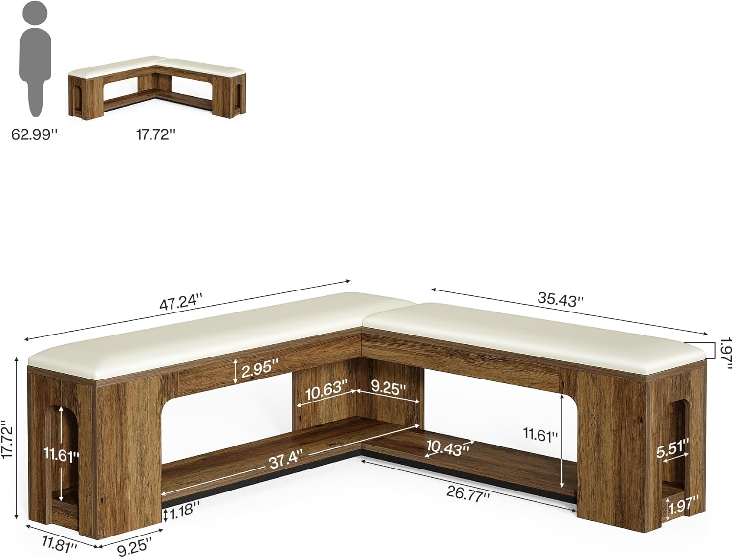 Tribesigns Banc d’angle 120cm assise rembourrée, style campagne, cuisine/salle à manger/salon. - 2