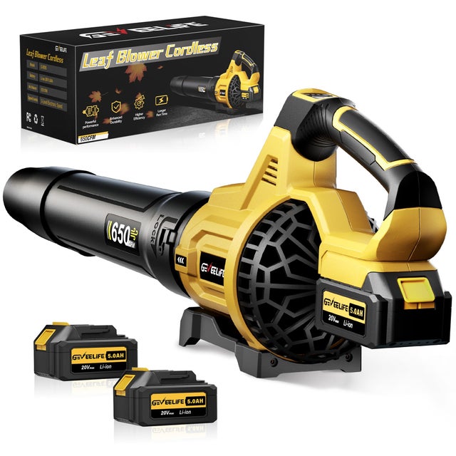 GEVEELIFE Soffiatore elettrico a batteria, 20 V, 257 km/h, con batterie a 3 marce e 2 batterie da 5 Ah, per giardino, foglie, polvere e neve (batteria