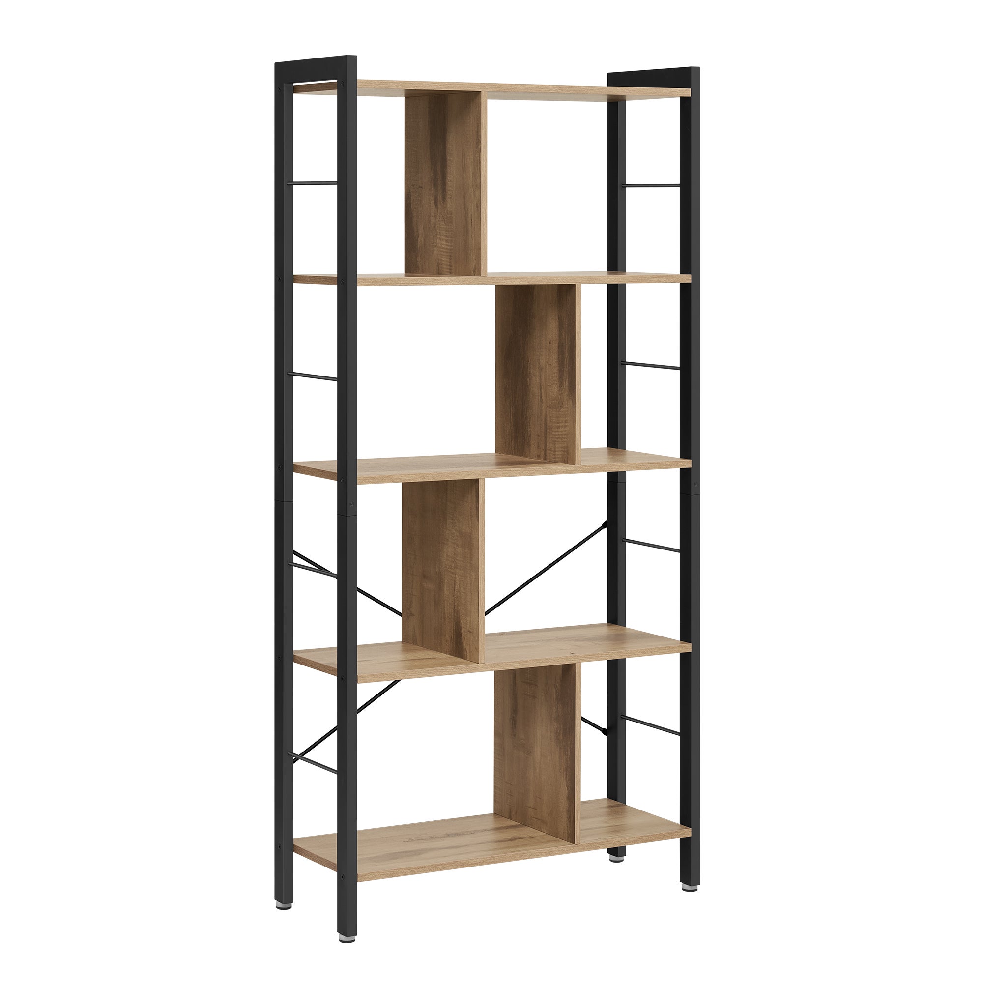 Étagère Industrielle 5 Niveaux - Cadre Métal Et Planches Chêne - 147x60x29 Cm
