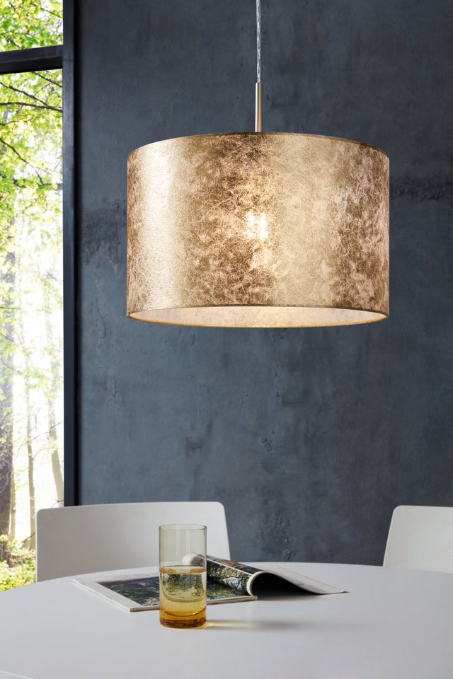Lampadario VISERBELLA, in acciaio champagne e tessuto oro, per soggiorno, sala da pranzo, camera da letto, attacco E27, Ø38 H110 cm - EGLO
