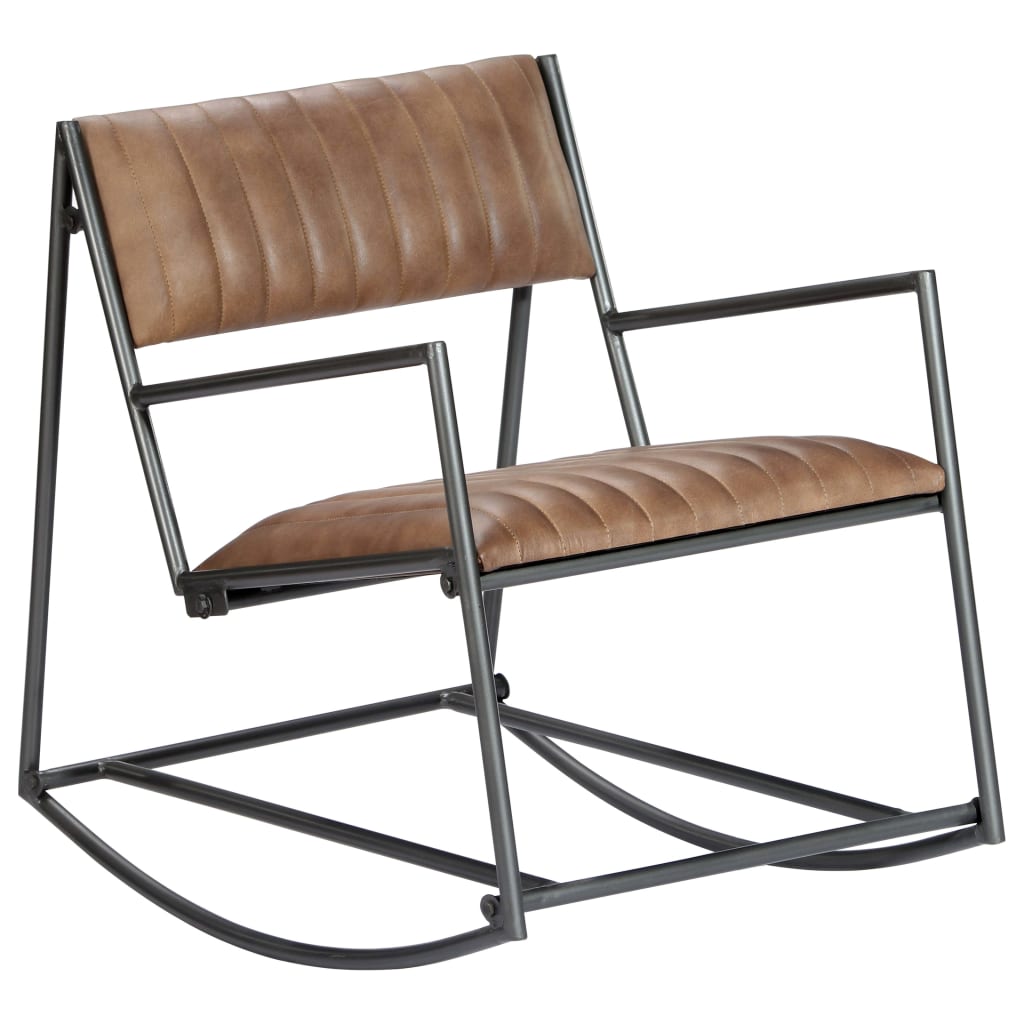 Silla mecedora | sillón balancín relax | sillón de salón de cuero auténtico marrón claro cfw726993