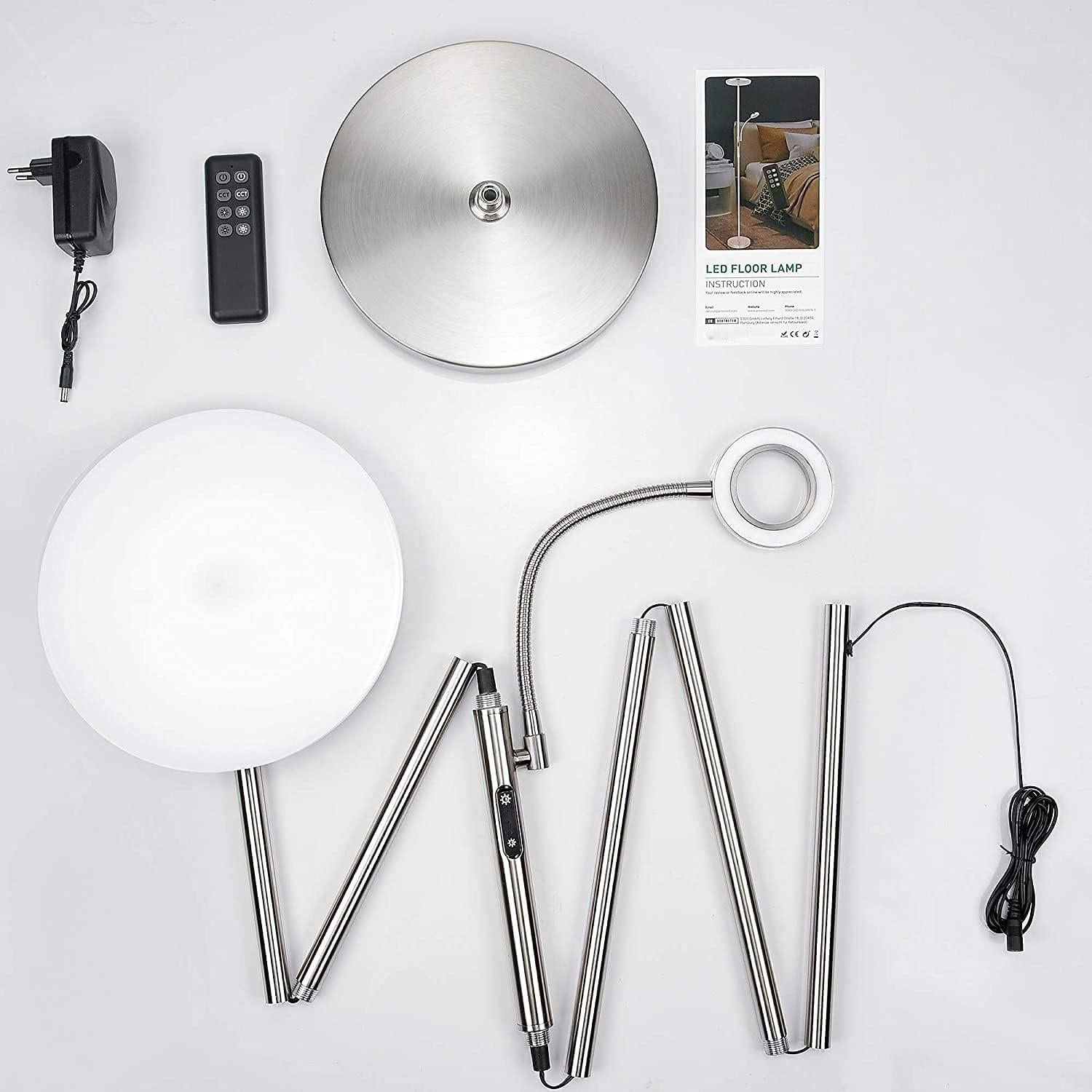 Amdelne Lampadaire LED, 30W+5W 2500LM, dimmable et couleur réglable 3000K-6000K, avec télécommande magnétique Nickel - 7