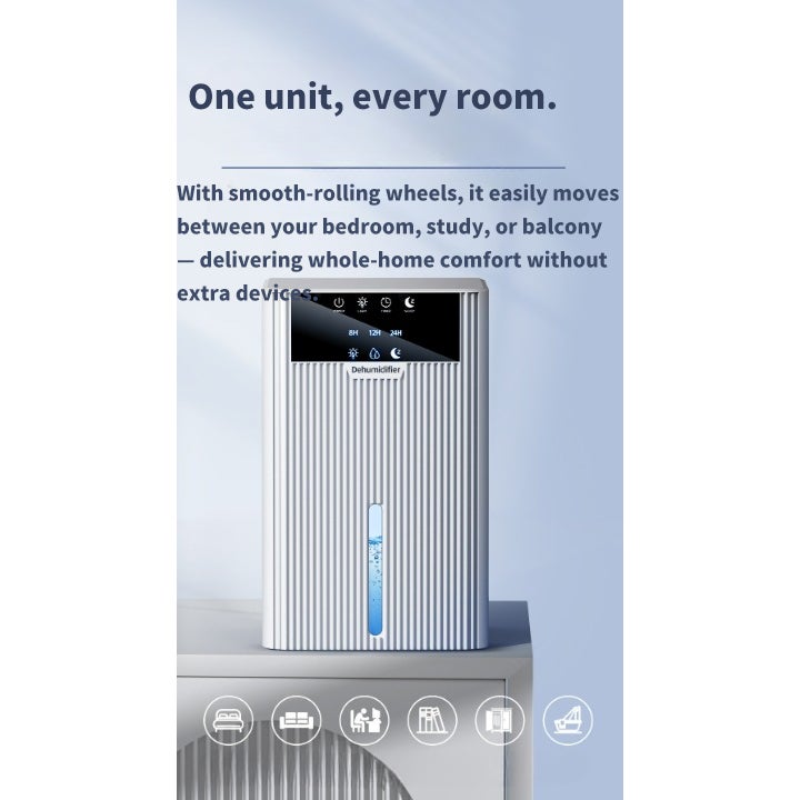 Deshumidificador silencioso y potente 2,2L para dormitorio, temporizador, pantalla LED, apagado automático, diseño compacto portátil - 4