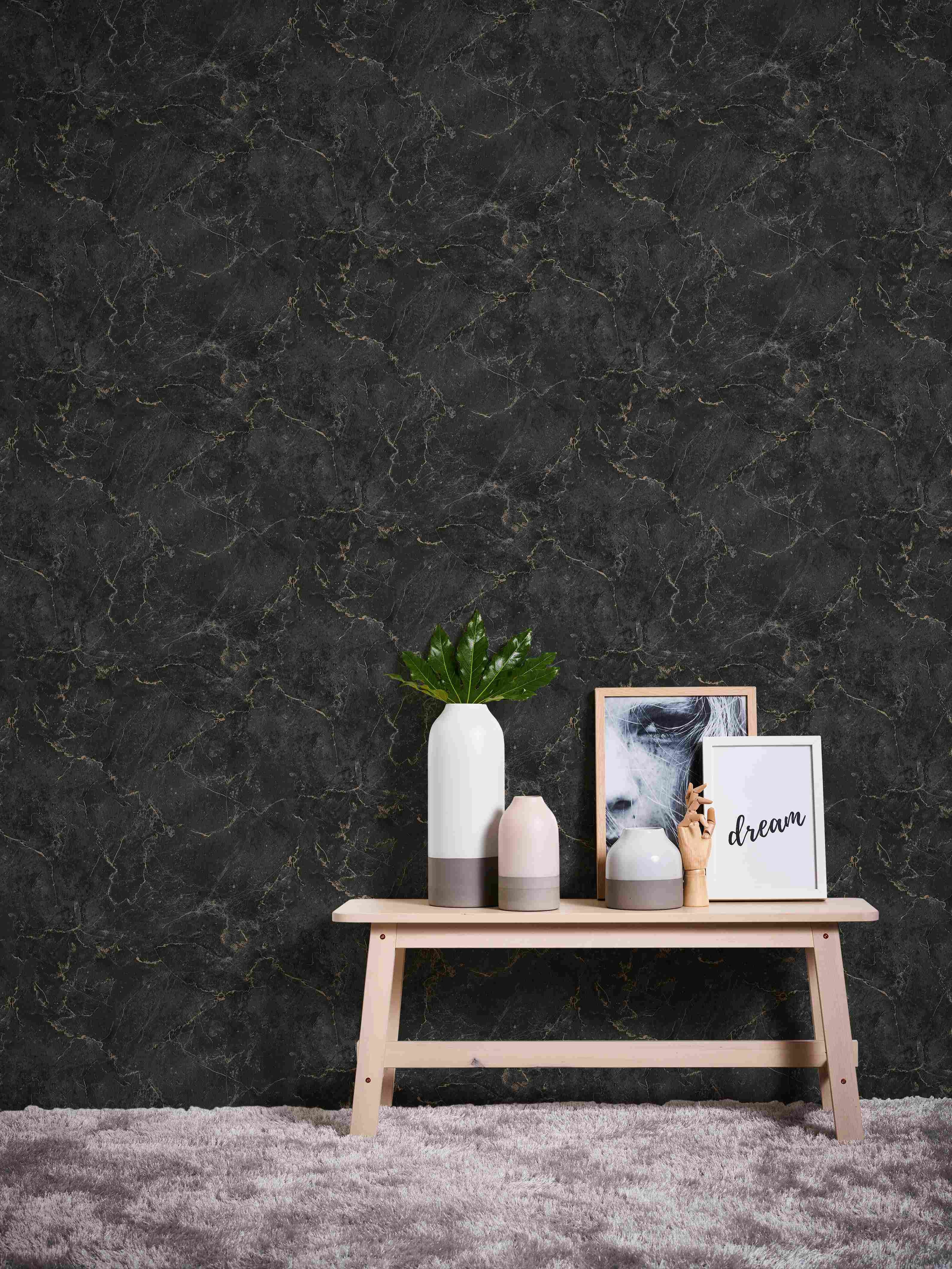 Tapeta marmur czarnymIzłotym - 53 cm x 10.05 m - LIVINGWALLS - 6