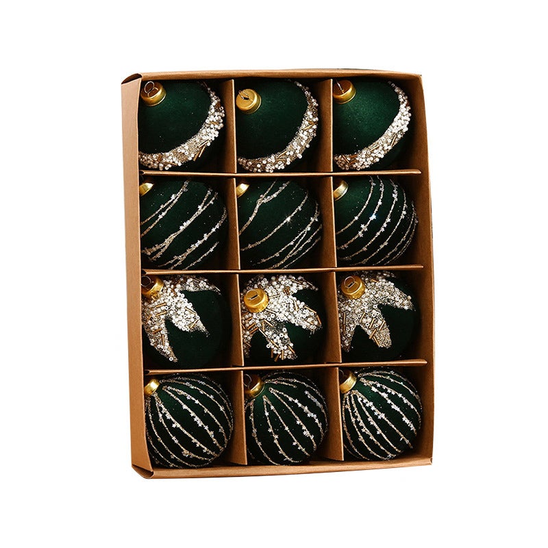 Conjunto de 12 bolas de Natal verdes,bolas flocadas para pendurar em árvores de Natal,adequadas para decoração de árvores de Natal, presentes de Natal - 2