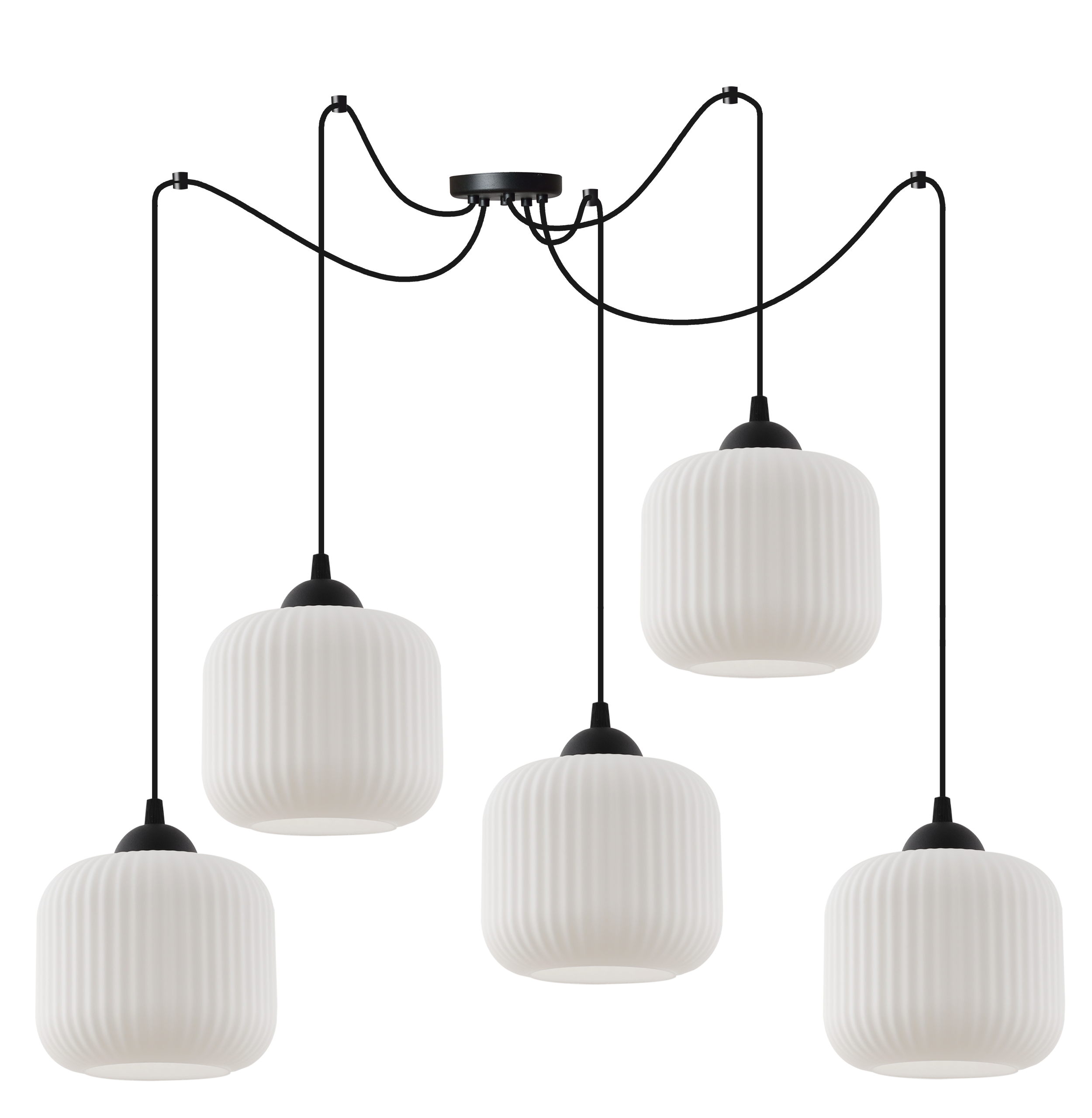 Lampa sufitowa wisząca Riffle Pająk loft 5xE27 klosz walec czarny/biały Light Home LH