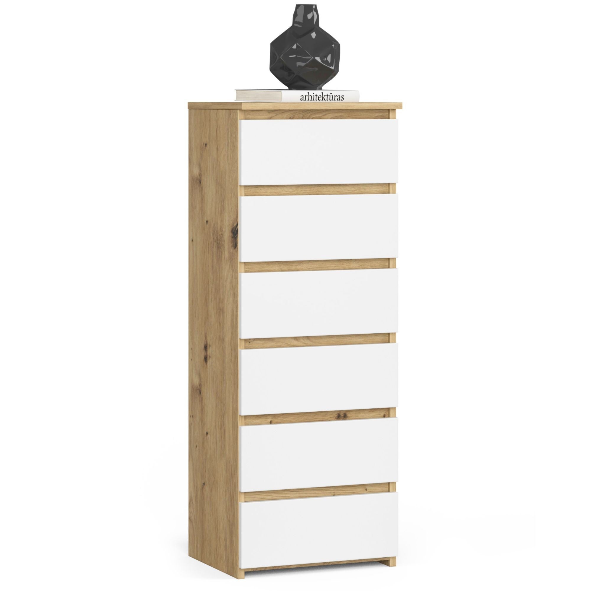 Komoda AKORD CL6 Dąb Artisan 40 cm 6 szuflad kolor Biały mat 40x35x109 cm