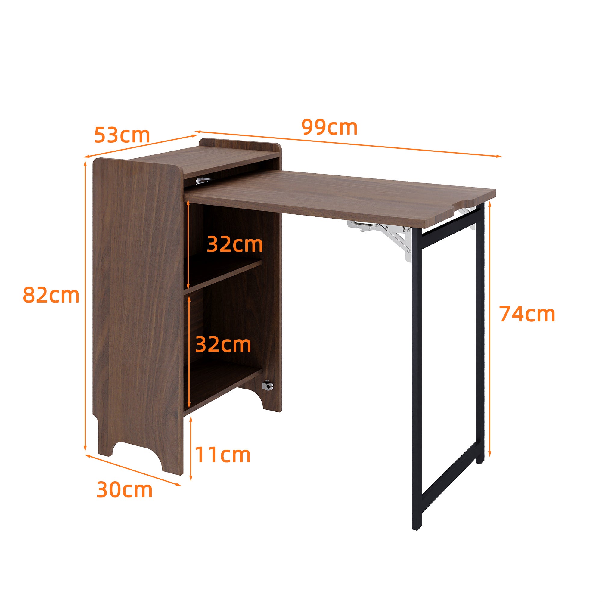 Bureau avec Rangement Pliable avec Aspect du Bois Noyer, Armoire du Bureau avec 2 Compartiments, Salon et Chambre, 99 x 53 x 82 cm - 3