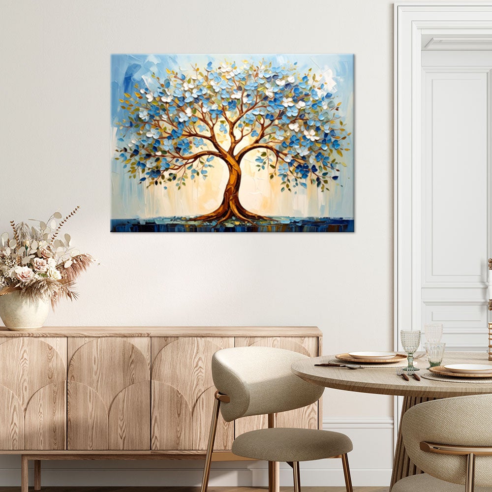 LZRNWP Quadro su Tela 5 Pezzi Stampa Artistica da Parete alberi fiori blu Moderni Digitalizzata Stampa HD olio Tela Decorazione Domestica Soggiorno Moderno Arte Muraria Poster 200x100cm