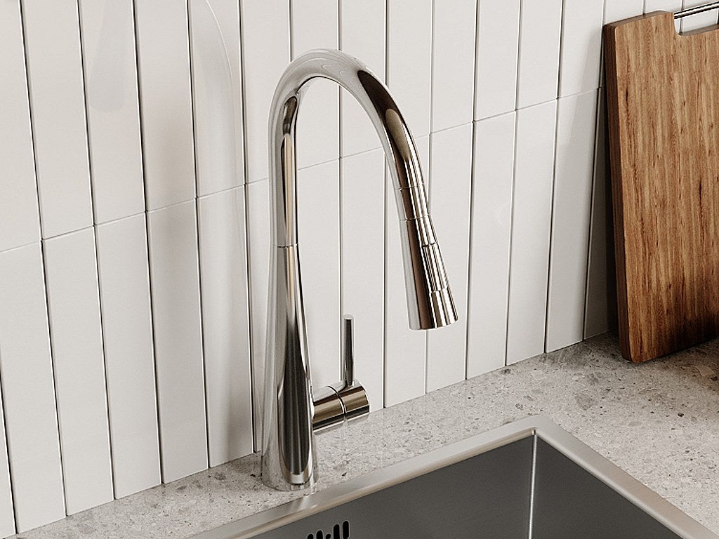 Bateria kuchenna z wyciąganą wylewką ze stali nierdzewnej - Chrom - RONA