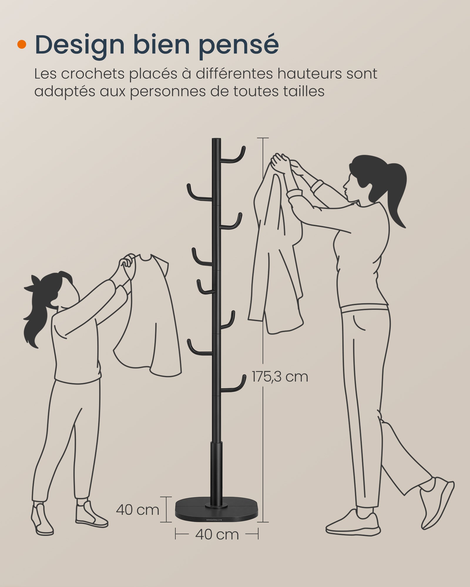 Portemanteau en Forme de Cactus, 8 Crochets avec Extrémités Recourbées vers le Haut, Hauteur 175,3 cm, pour Vêtements, Chapeaux,Noir d’Encre - 5