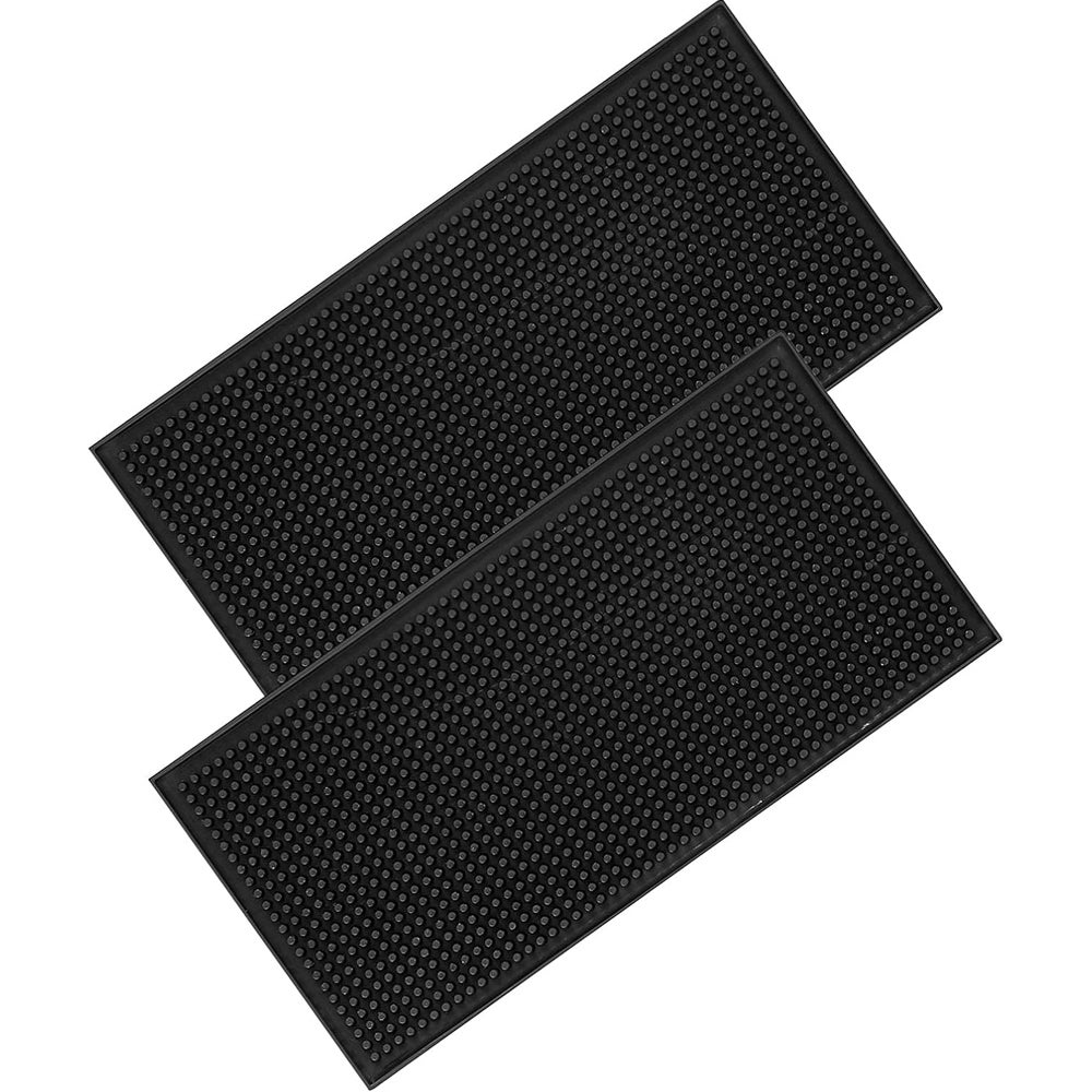 Lot Noirs Pour Dan's 2 Tapis De Bar, Tapis D'égouttage 30 X 15 Cm, Tapis D' égouttage En Silicone, Tapis De Service Pour Bar Club Cuisine Café, Noir, Avec Brosse De Nettoyage