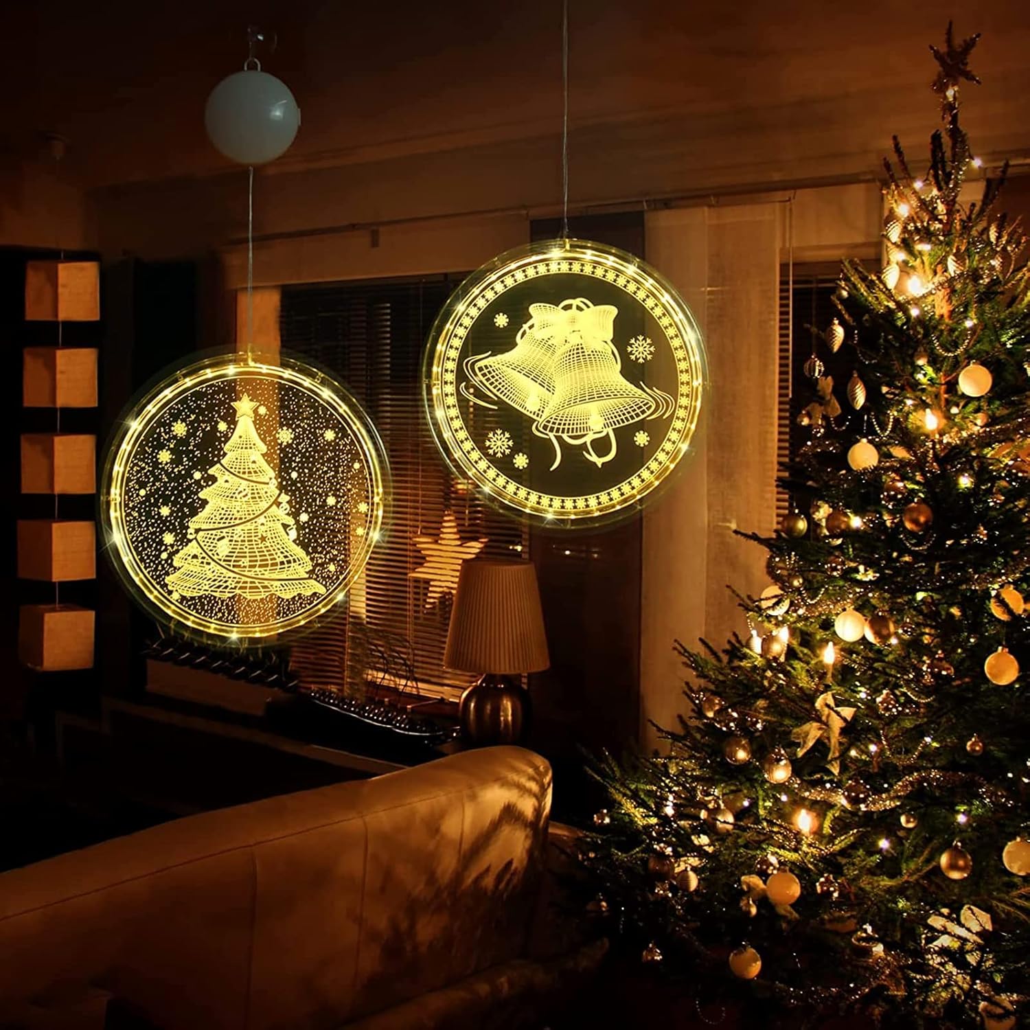 Luzes decorativas de Natal para janelas - Cordão de luzes para árvores de Natal, janelas internas e externas, decoração festiva de parede, branco quen - 3