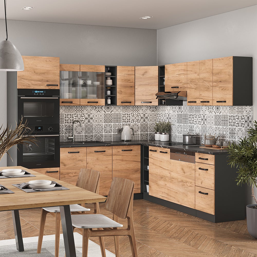 Vicco Cuisine en angle R-Line, Chêne doré/anthracite, 247x46cm sans PT - 5