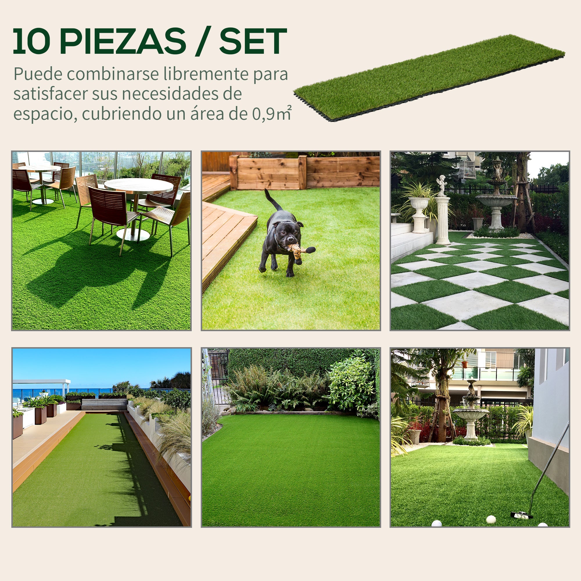 Gazon Synthétique 10 Pièces Hauteur Pelouse 25 Mm Tapis Foncé Anti-uv Vert 30x30cm - 9