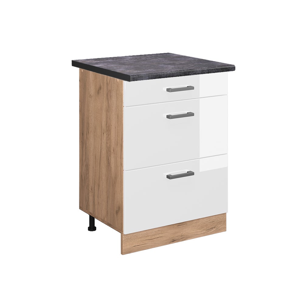 Vicco Szafka dolna do kuchni R-Line, Biały wysoki połysk, 60 cm z szufladami, BP Antracyt