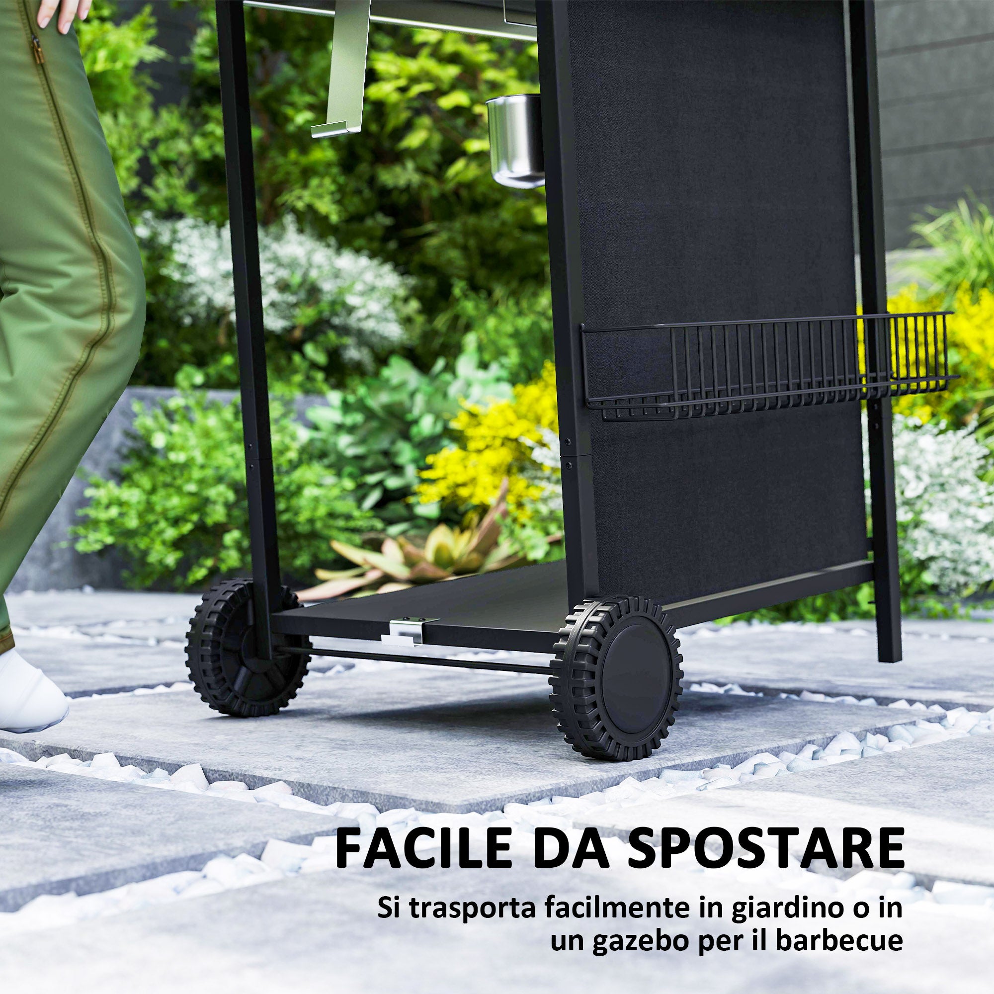 Outsunny Barbecue a Gas con 4 Bruciatori Indipendenti e Coperchio con Termometro, 108x54x97 cm, Nero - 8