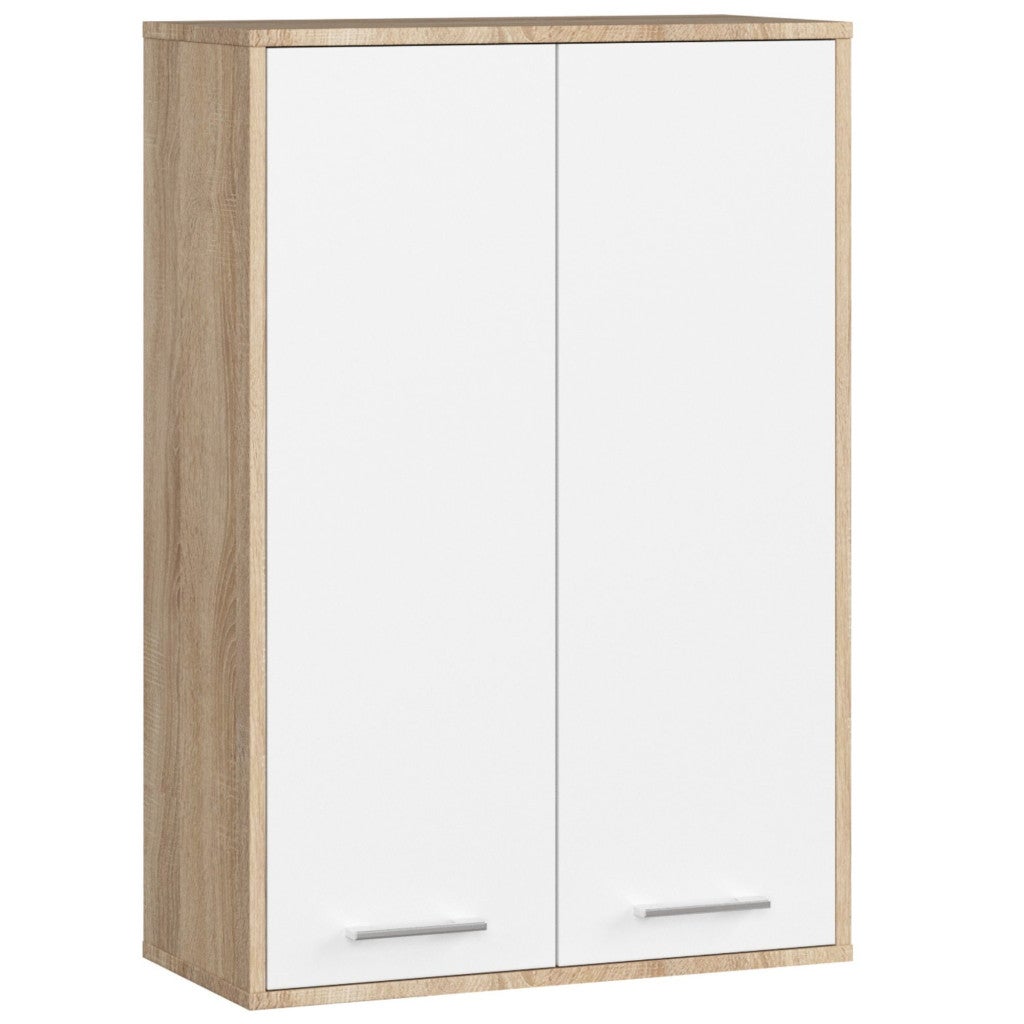 Dulap suspendat pal 2 usi 4 rafturi depozitare, 64x30x94 cm, design modern, stejar sonoma alb