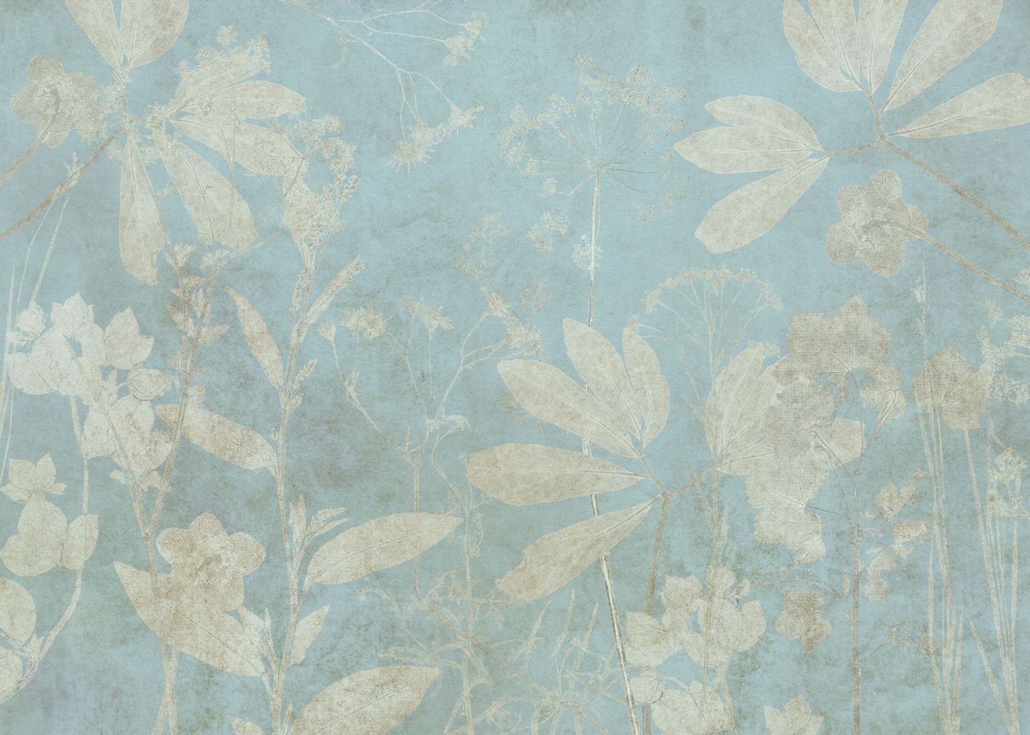 Papier peint panoramique feuilles bleu - 350 x 250 cm - Komar | Leroy ...
