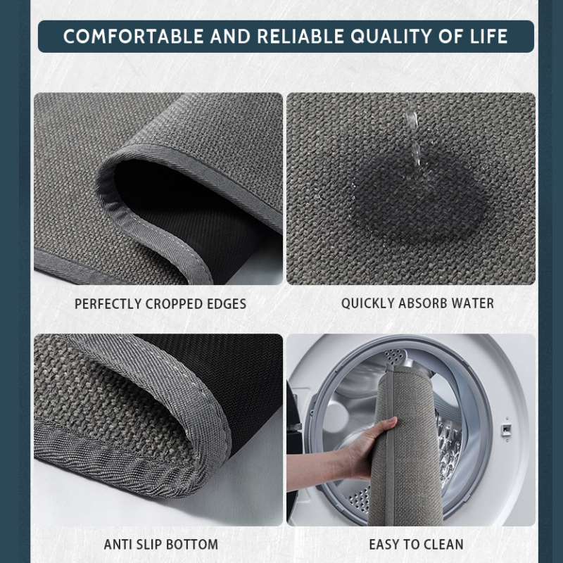 Tapis de cuisine tissé, Absorbant l'eau et l'huile, Antidérapant, Anti-chute, Anti-salissure, Lavable en machine, 45x75cm, Gris foncé - 5