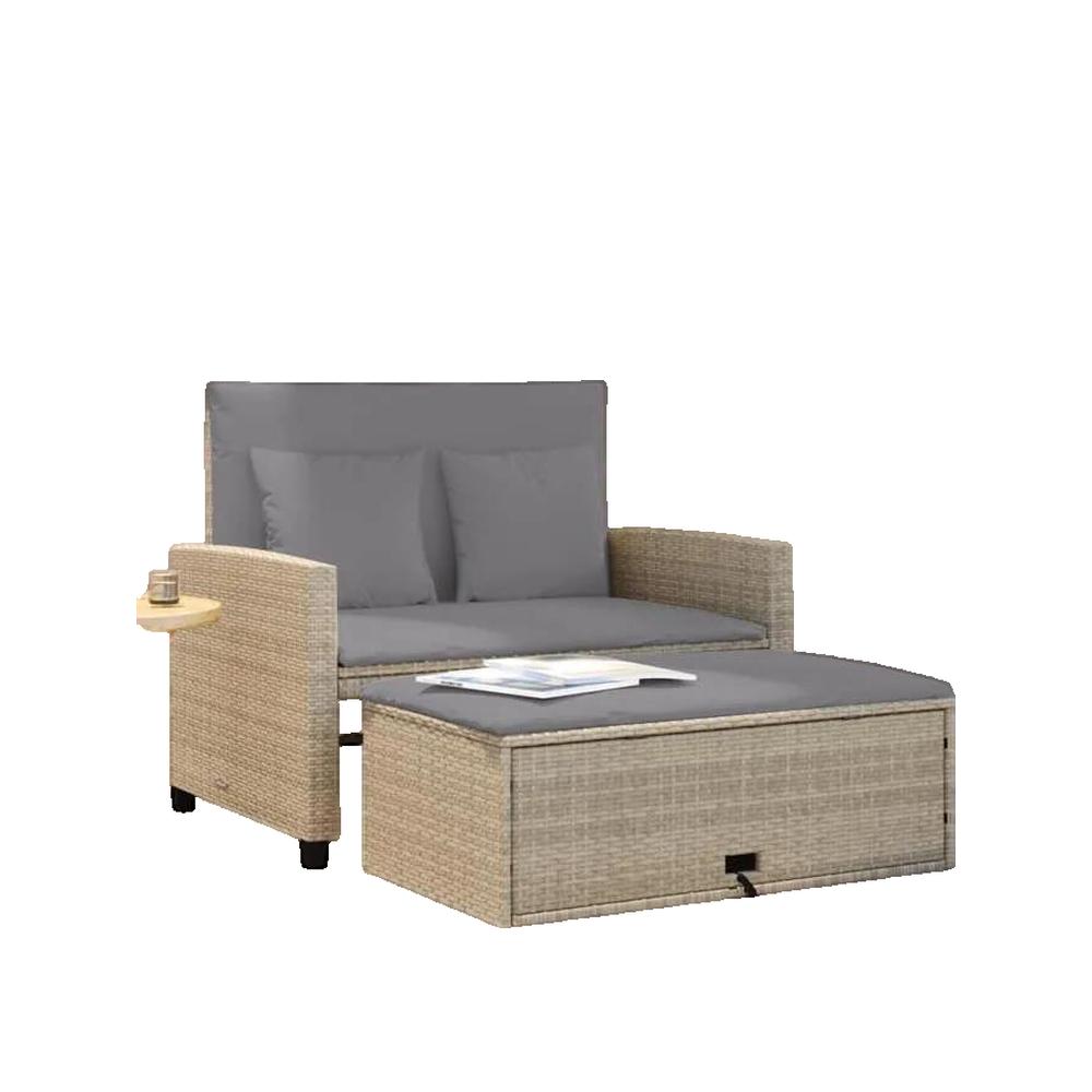 Sofa ogrodowy vidaXL 2-osobowy beżowy z plecionki z żywicy rozkładany