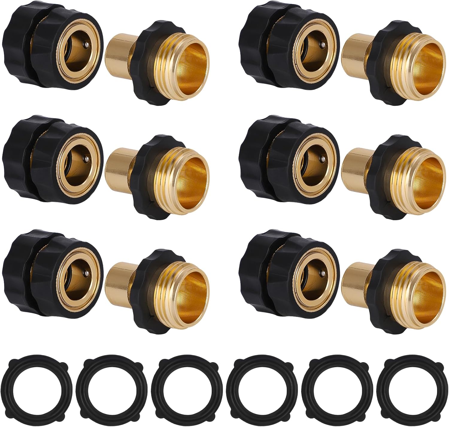 Szybkozłącze do węża ogrodowego, złącza męskie i żeńskie 3/4" z 6 podkładkami gumowymi, zestaw 6 szt.
