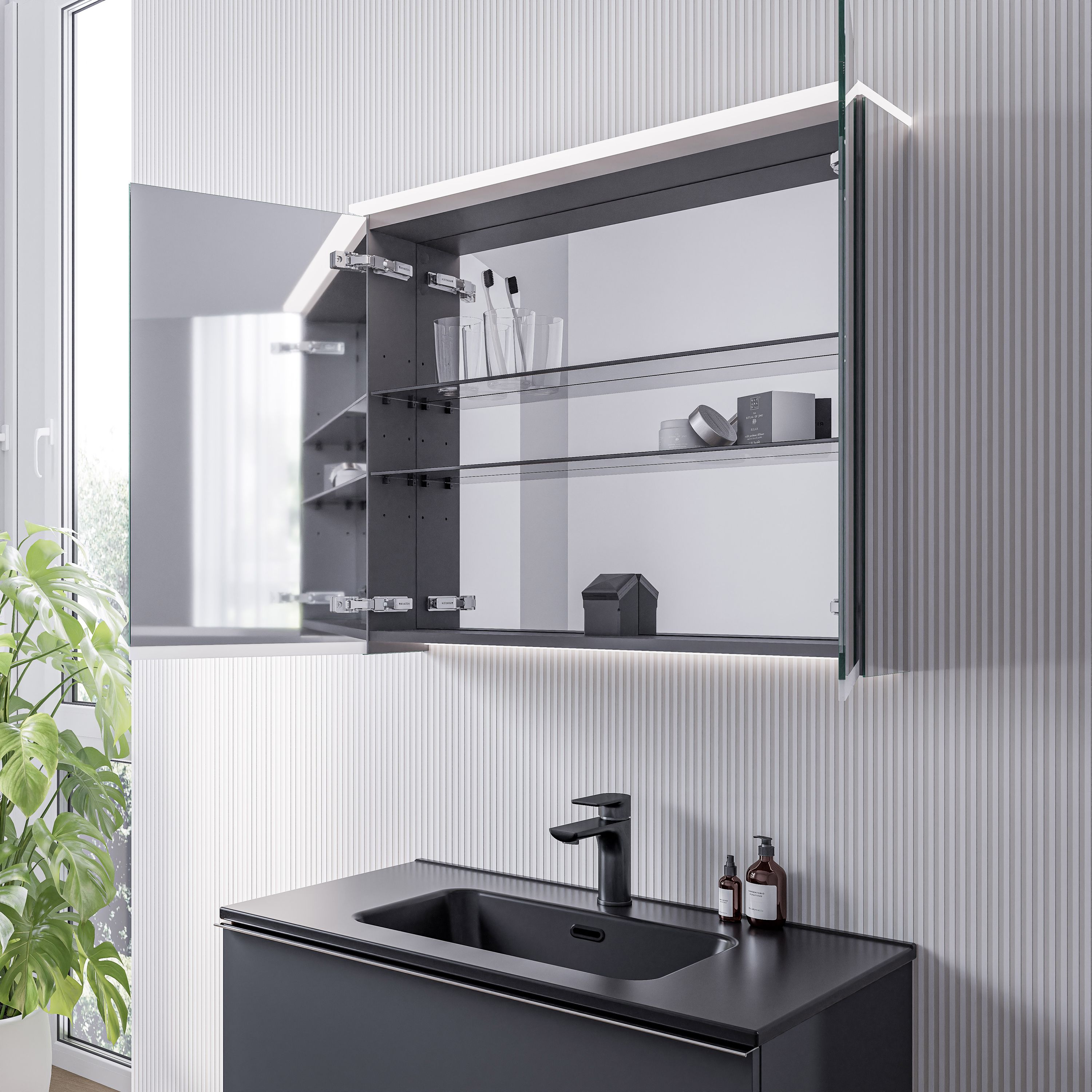Armoire De Salle De Bain Avec Miroir Et éclairage LED - 120x13x90 Cm, Blanc, Avec Prise Et Interrupteur Tactile