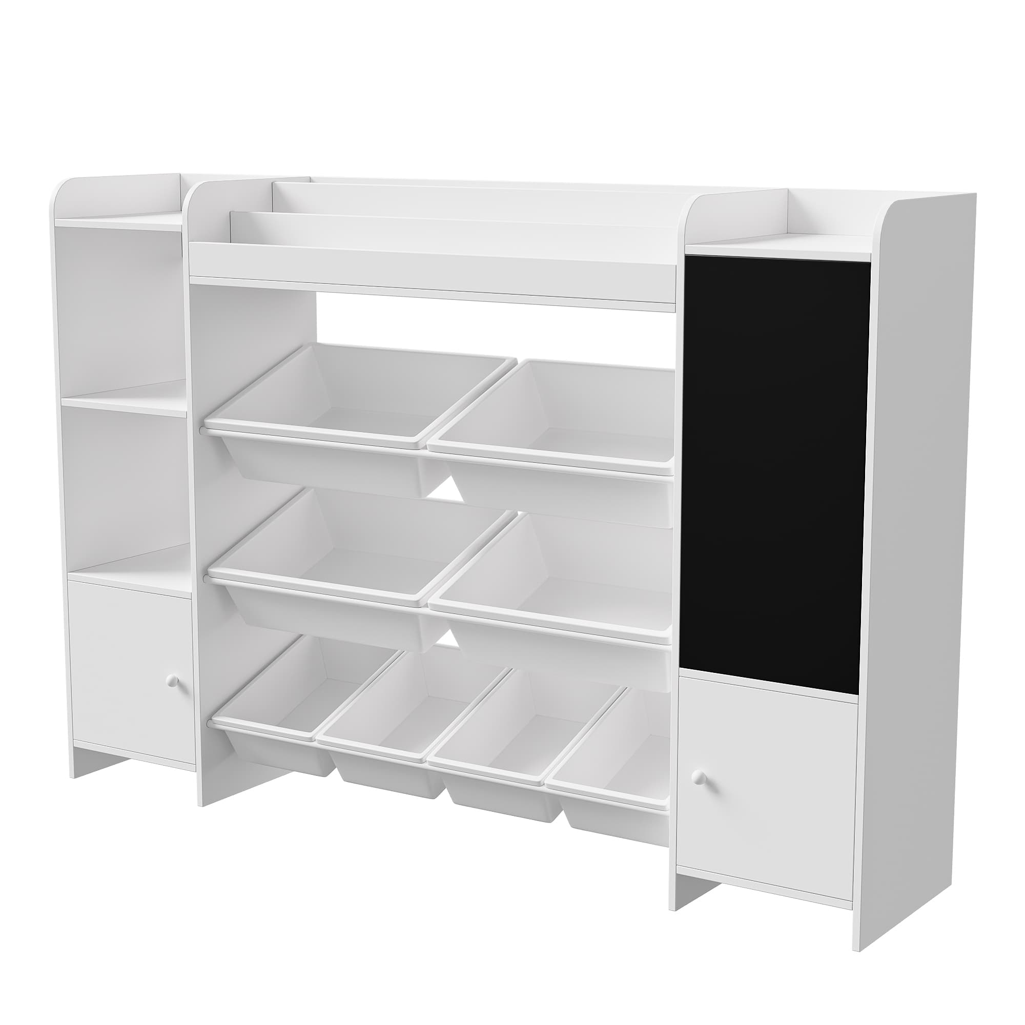 Étagère de rangement jouets enfants 4 niveaux : 100% bois massif (blanc), 8 bacs en plastique + 4 compartiments. - 9