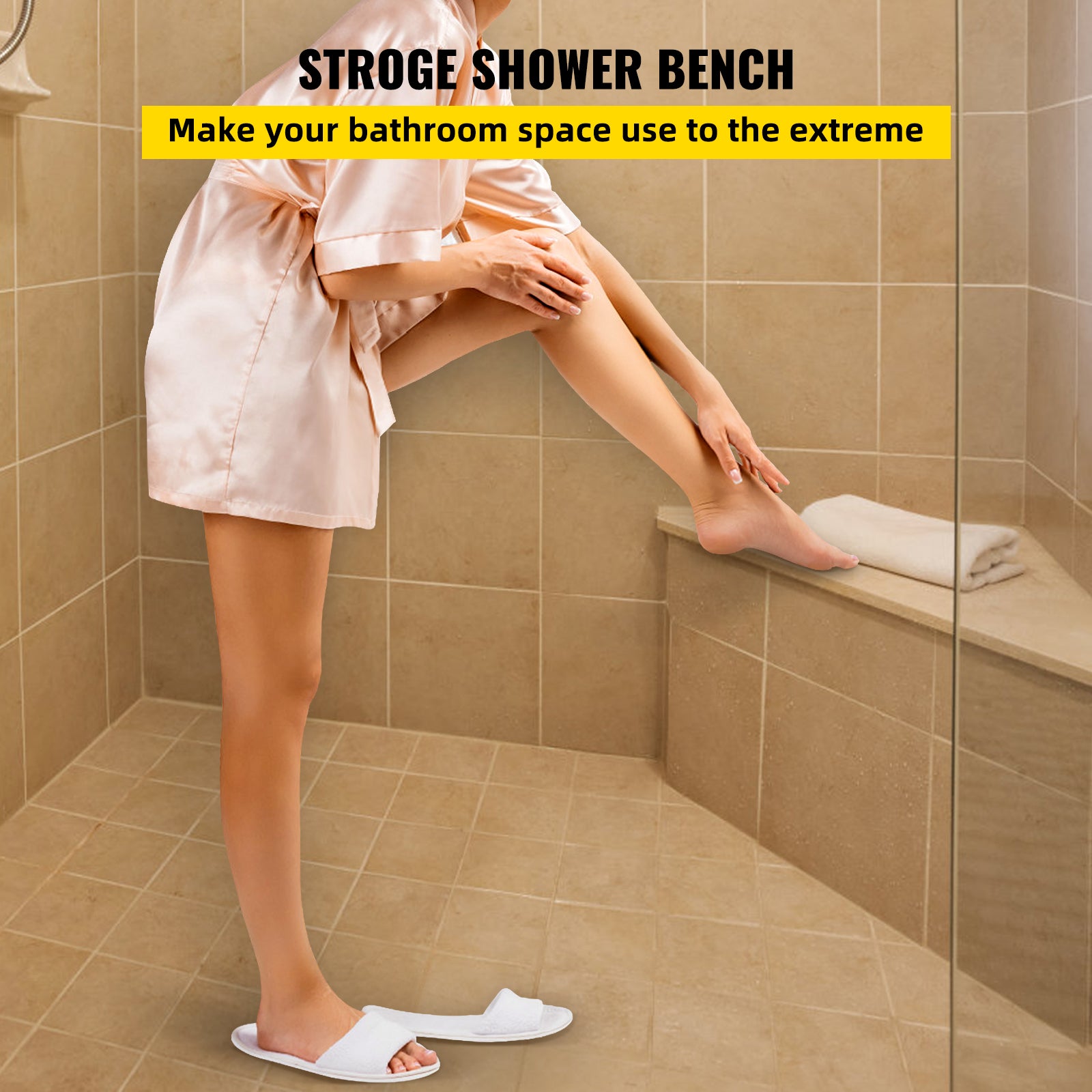 Banc de Douche Pret a Carreler VEVOR 57x40x50 cm Siege deAngle Etanche Composite EPS Repose-Pied Prefabrique Douche Italienne Triangulaire Charge 200 - 2