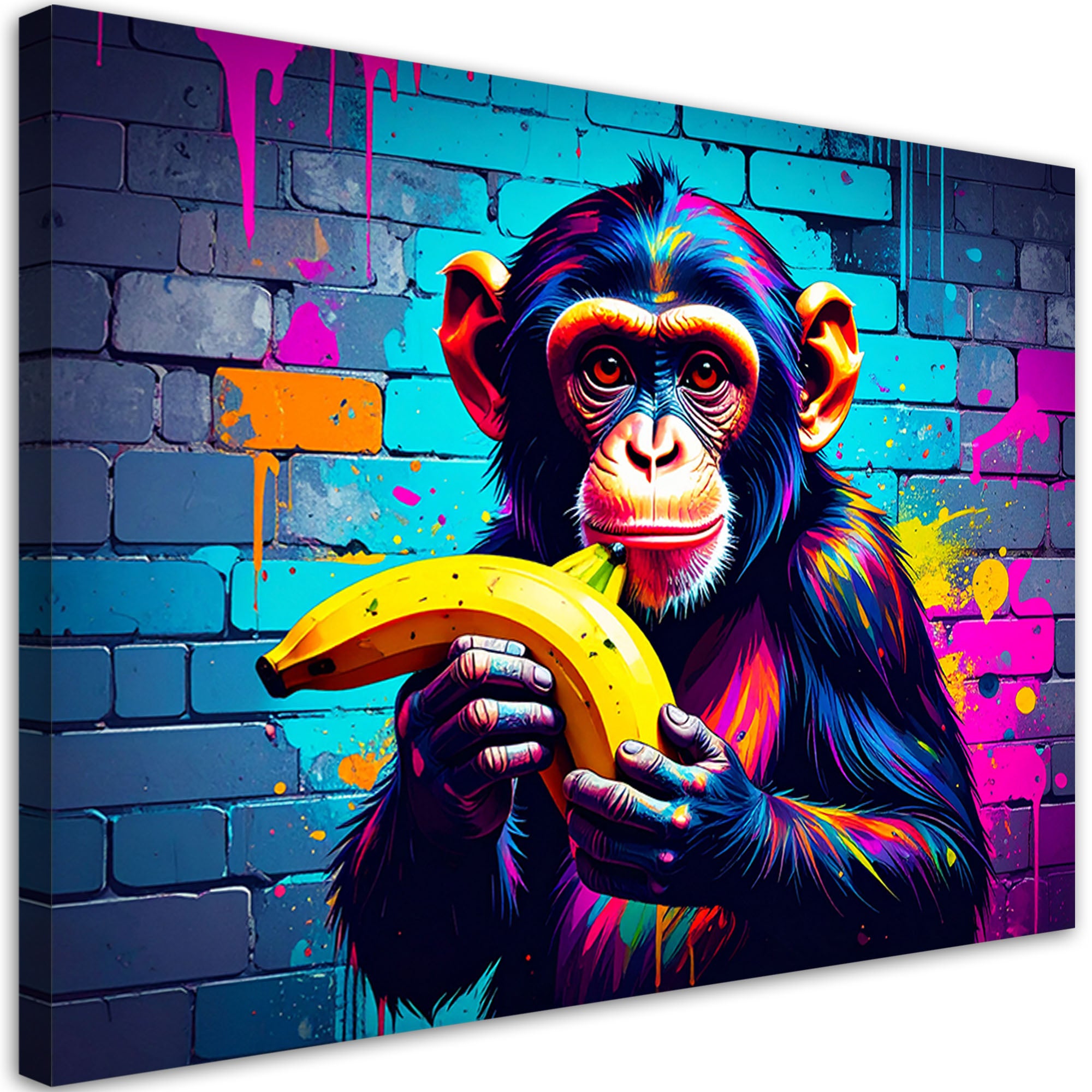 Obraz młodziezowy do salonu, Abstrakcja Małpa z bananem Graffiti 90x60