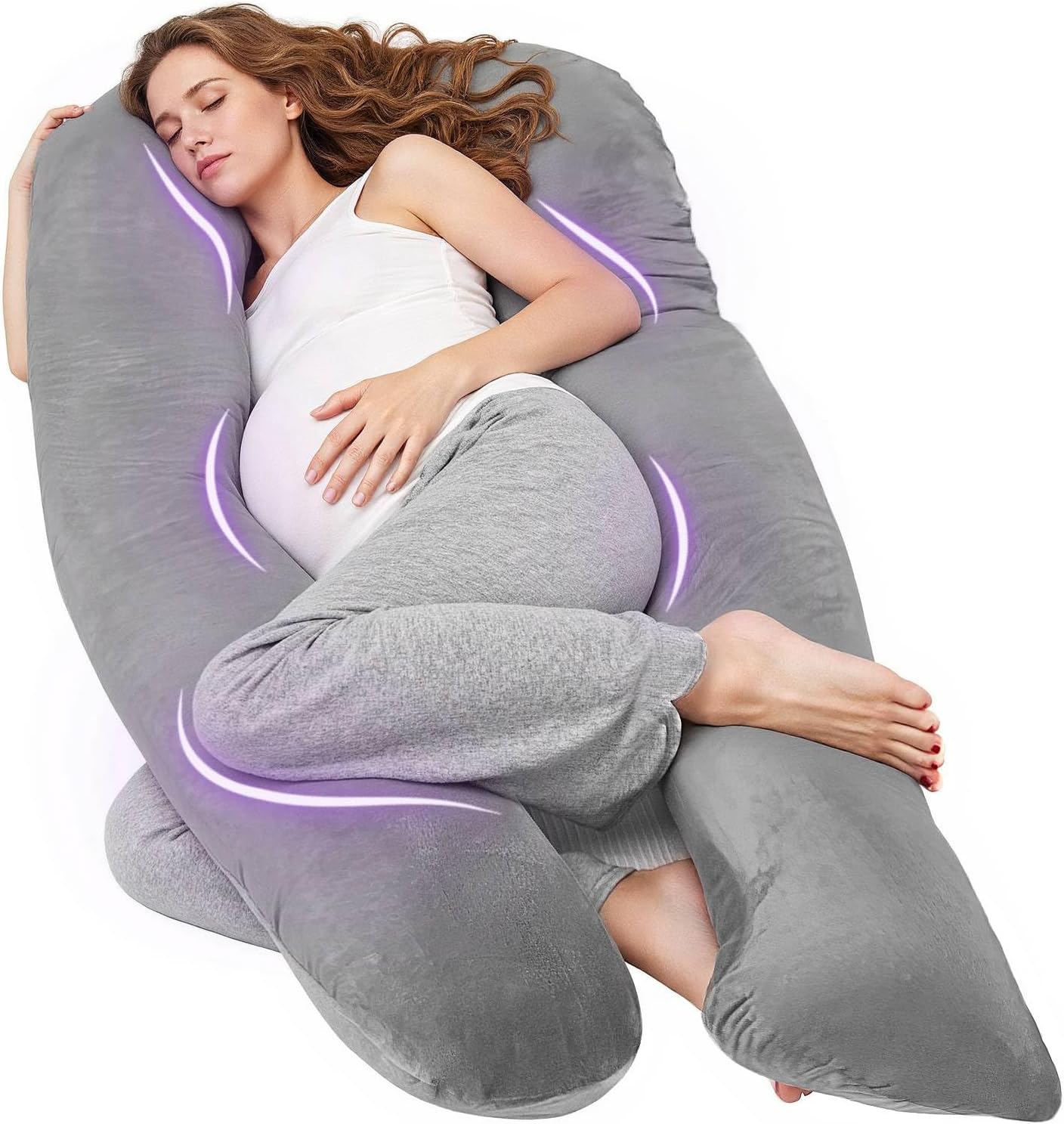 Coussin De Grossesse SHANNA En Forme De G – Oreiller Allaitement Et Soutien Complet Pour Ventre, Dos, Hanches Et Jambes – Gris Rayé – Confort Ultime Pour Futures Mamans